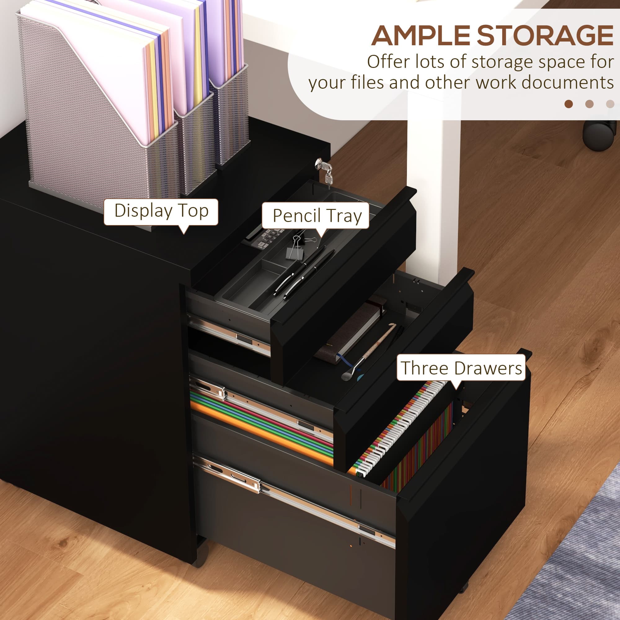 Vinsetto Secure 3-Drawer Mobile Steel Filing Cabinet - image 5