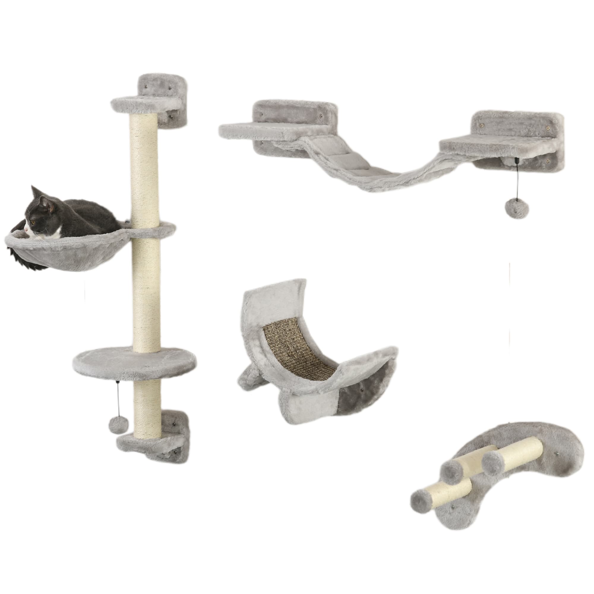 Elevate Their Playtime: PawHut Grey Cat Wall Furniture - Grey