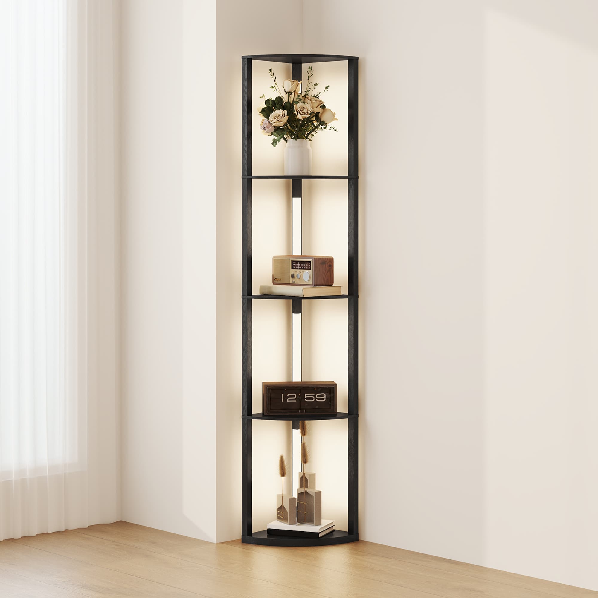 Modern Dimmable LED Corner Floor Lamp with Display Shelves - image 4