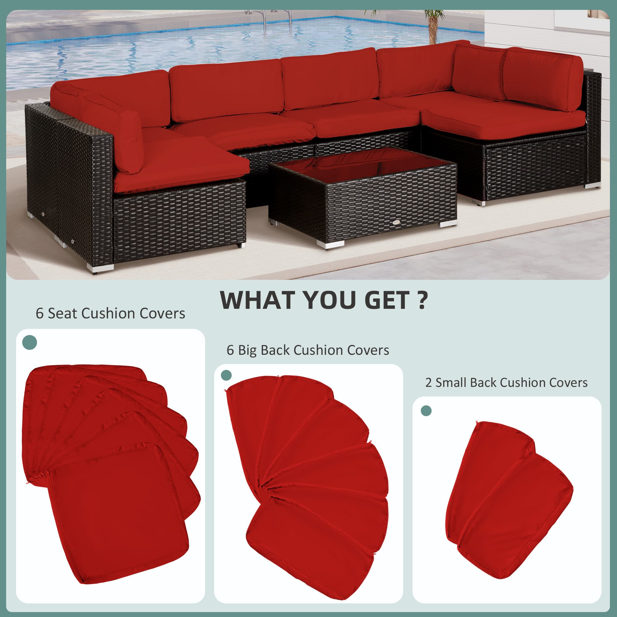 Refresh Your Garden Furniture: 14-Piece Red Cushion Cover Set - image 4