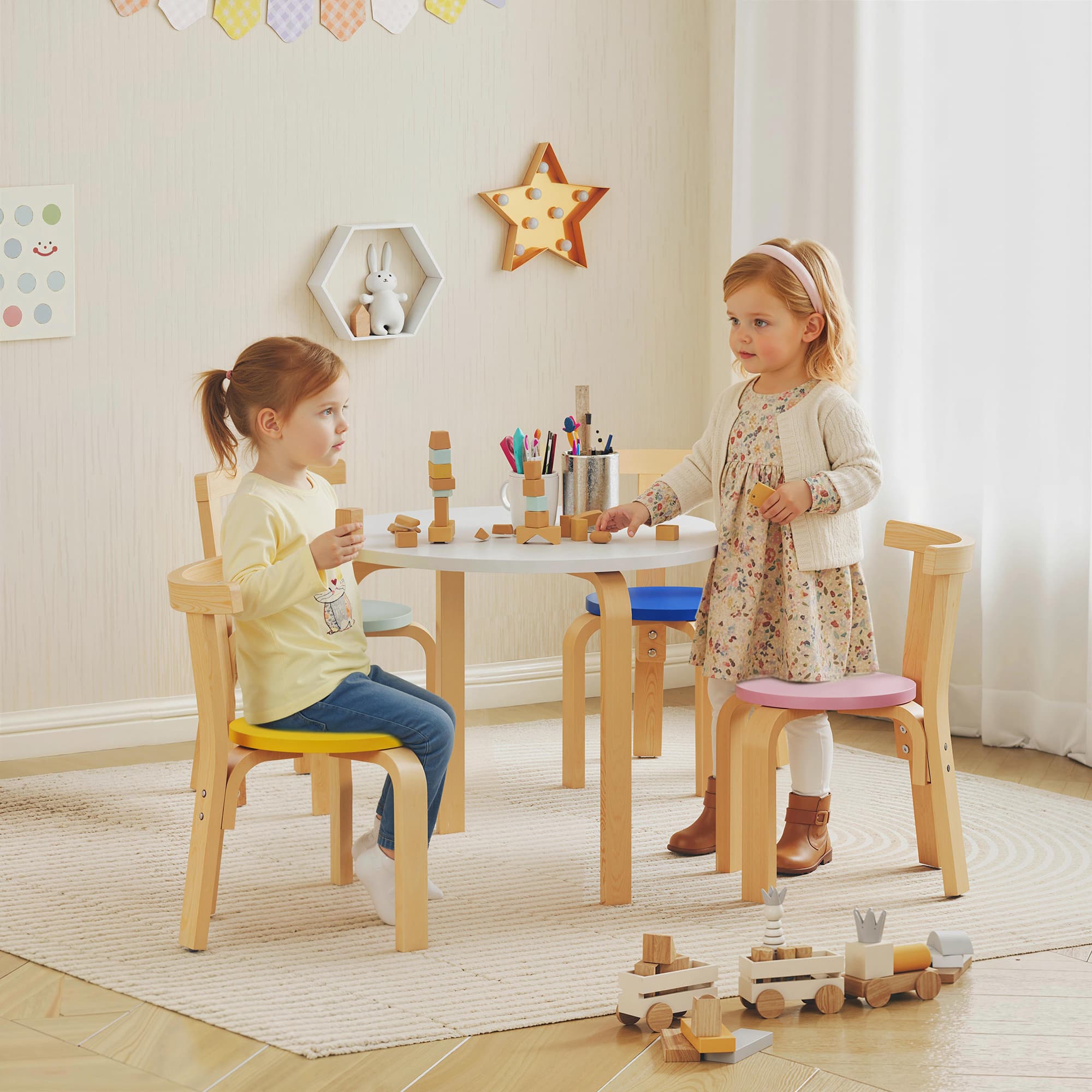 Transform Their Playroom with this 5-Piece Wooden Table Set - image 1