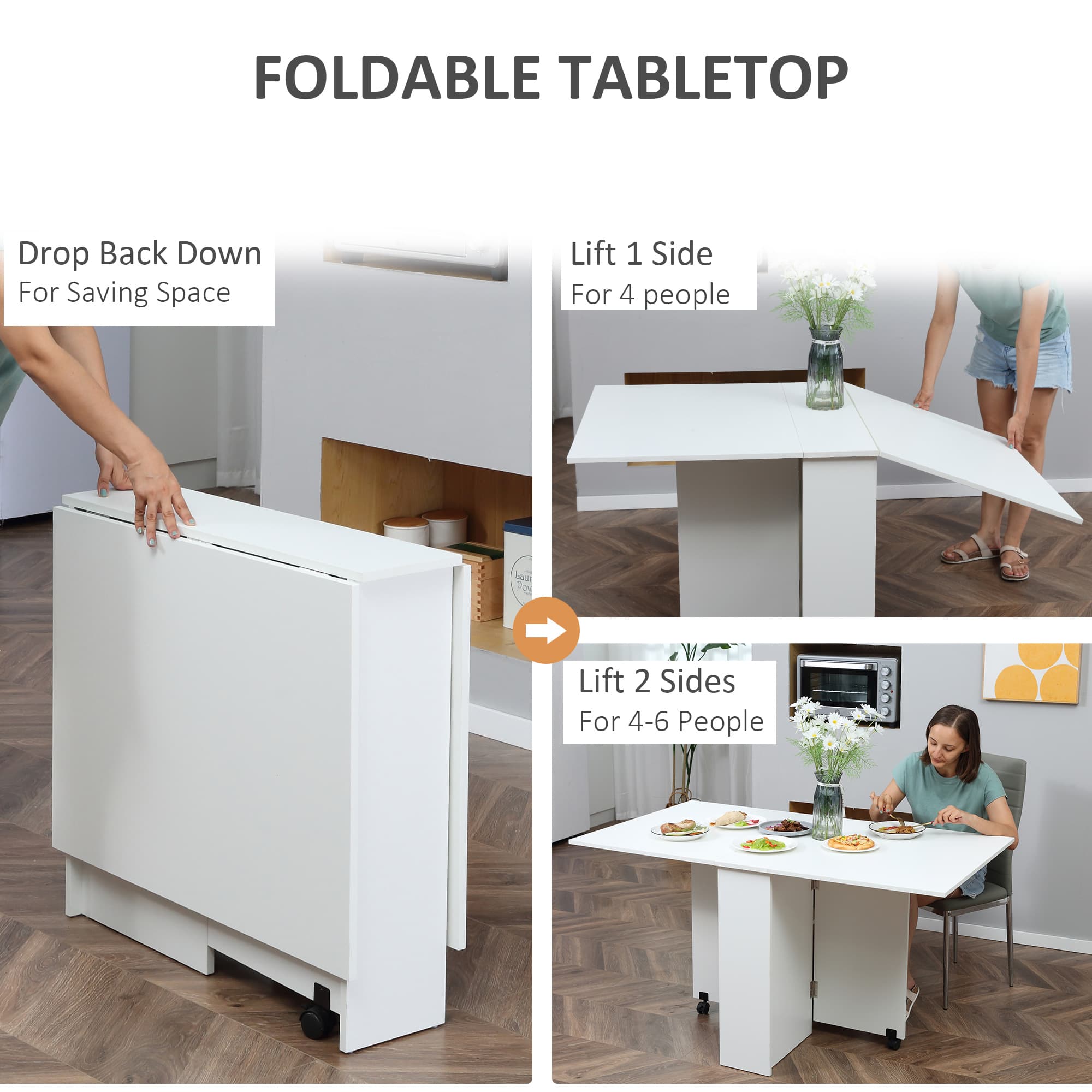 Space-Saving White Drop Leaf Dining Table with Storage - image 4
