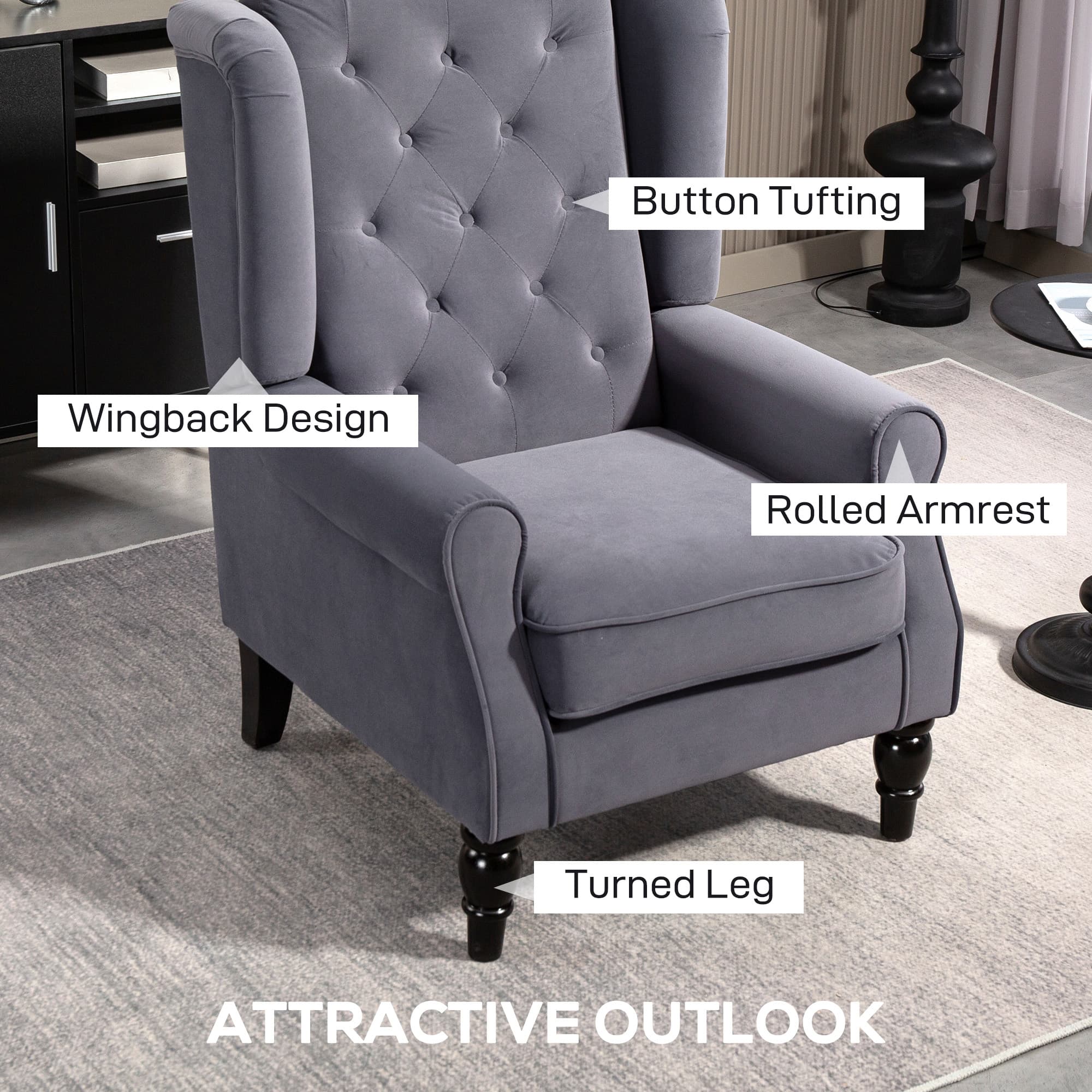 Transform Your Space with this Retro Charcoal Wingback Chair - image 4