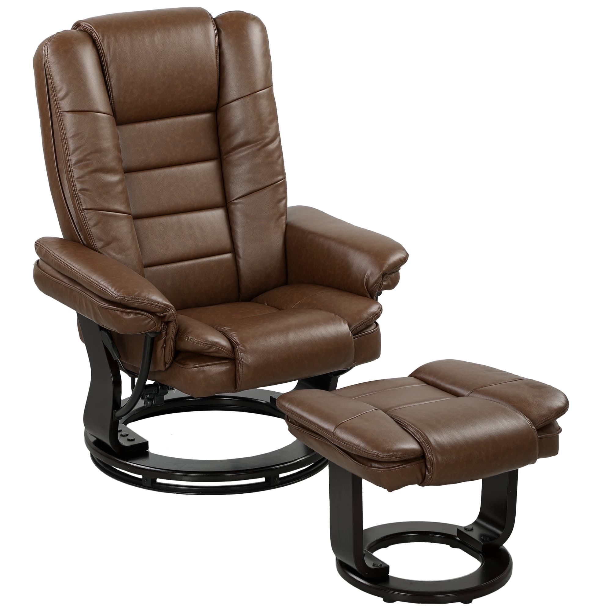 Effortless Comfort: Brown Faux Leather Recliner & Footstool - Brown