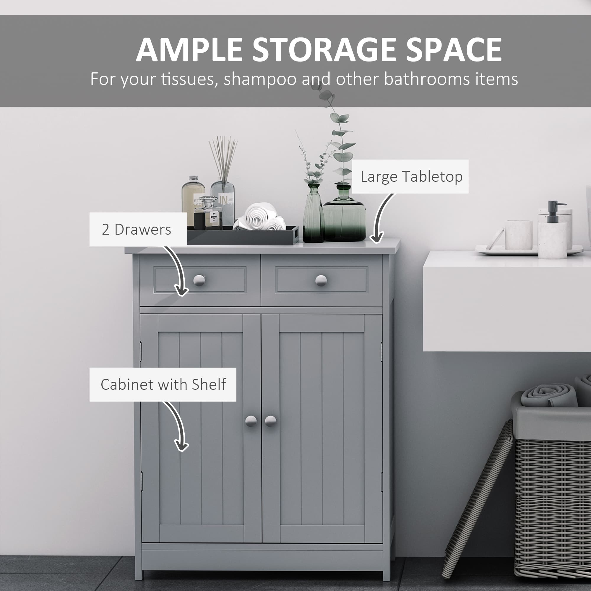 Traditional Grey Freestanding Bathroom Storage Cabinet - image 4
