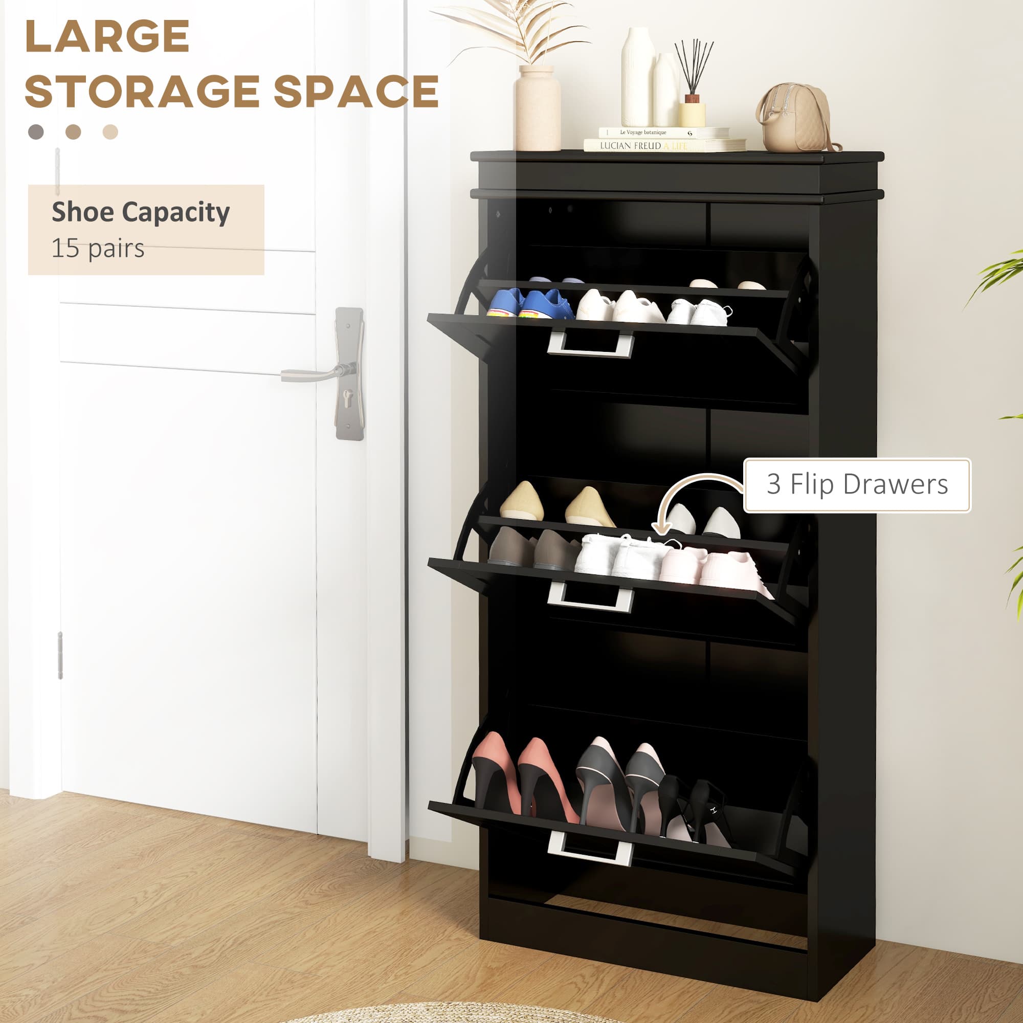 Effortless Hallway Organisation: Slimline Black Shoe Cabinet - image 3