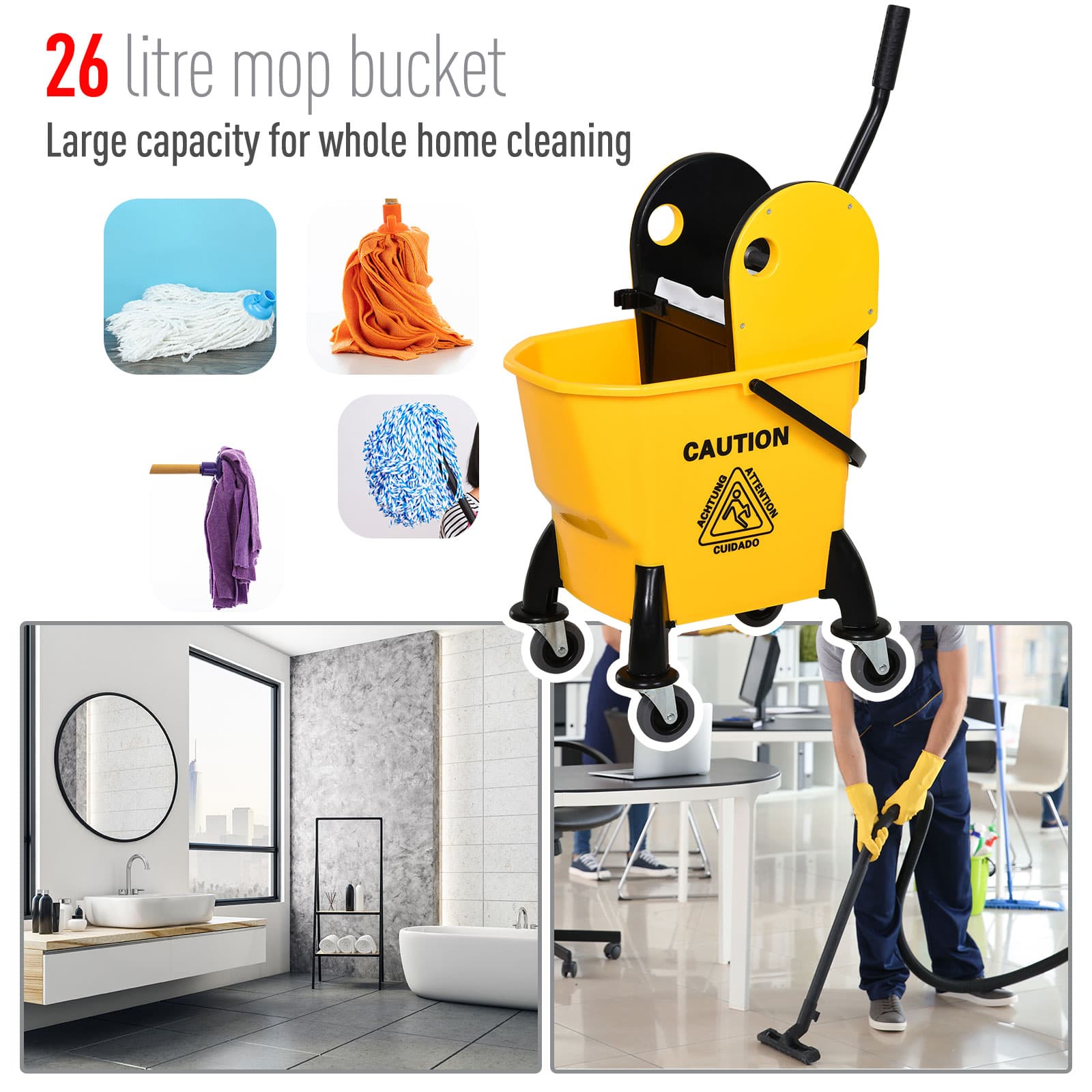 Effortless Cleaning with the 26L Yellow Mop Bucket & Wringer - image 2