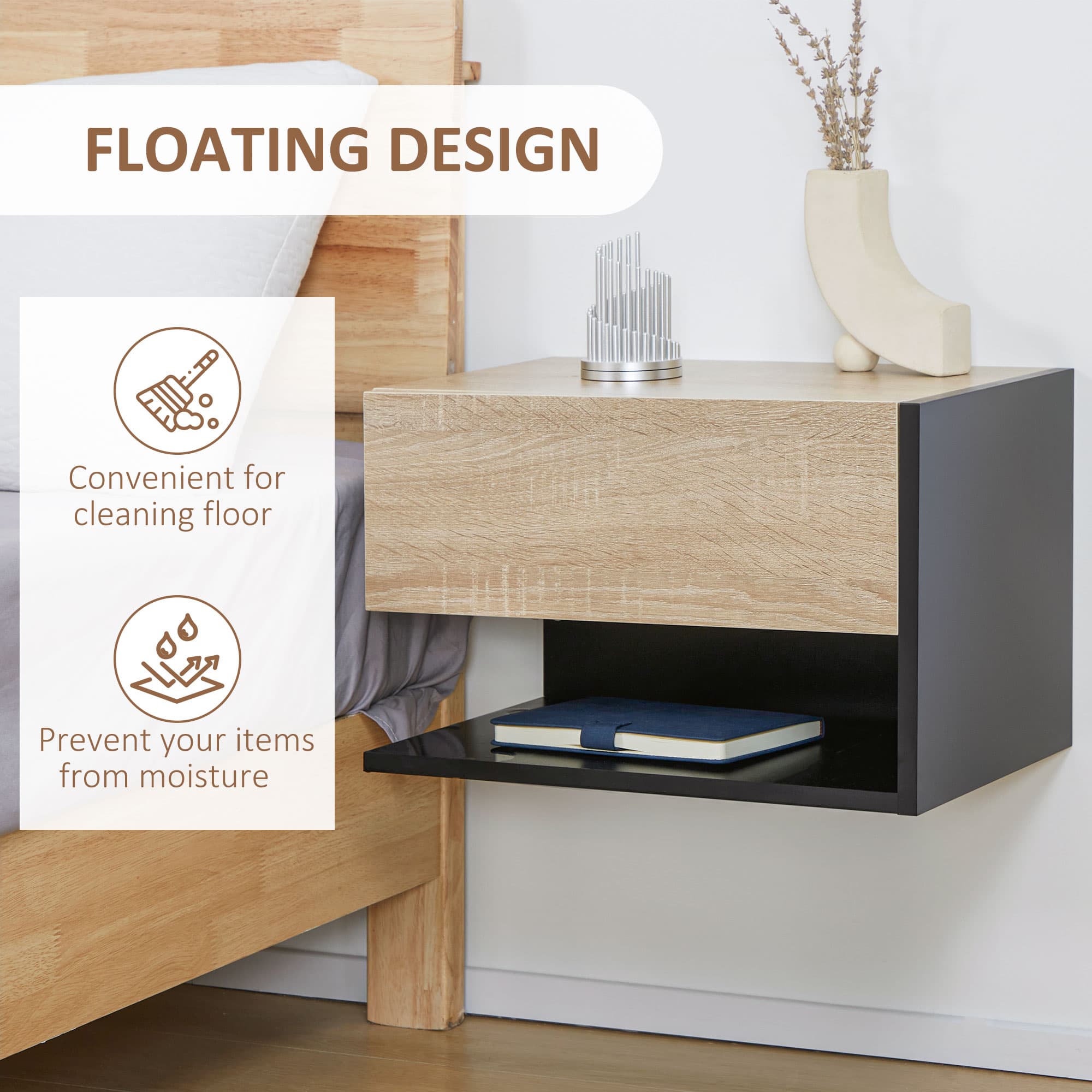 Wall Mounted Bedside Tables with Drawer and Shelf - image 10