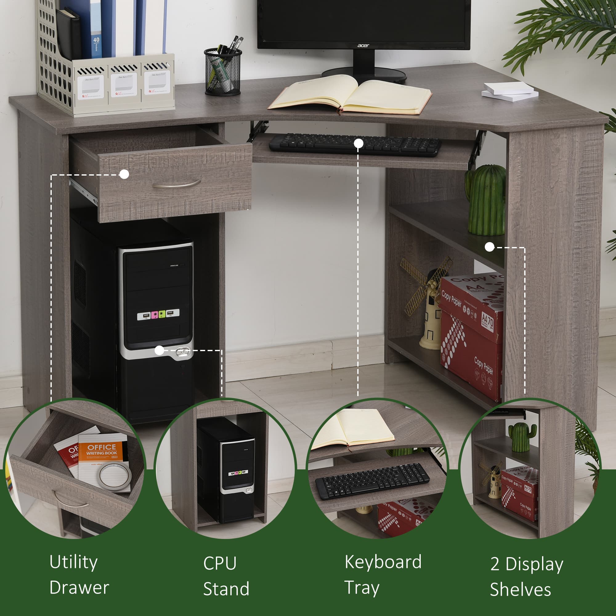 Transform Your Workspace with this Grey L-Shaped Corner Desk - image 2