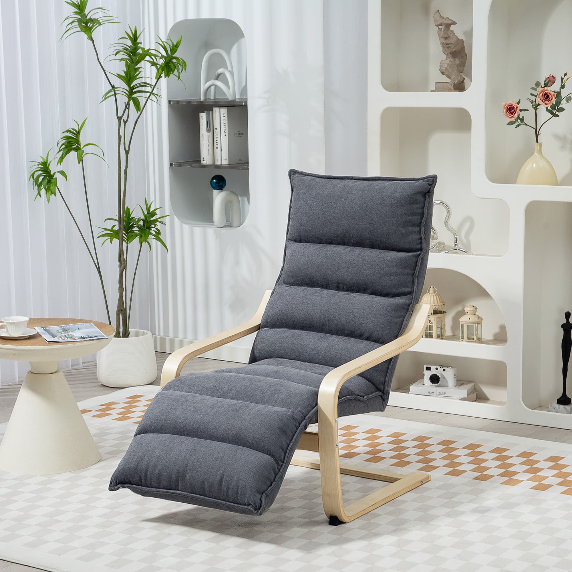 Effortless Comfort: Curved Wooden Rocking Chair with Footrest - image 1