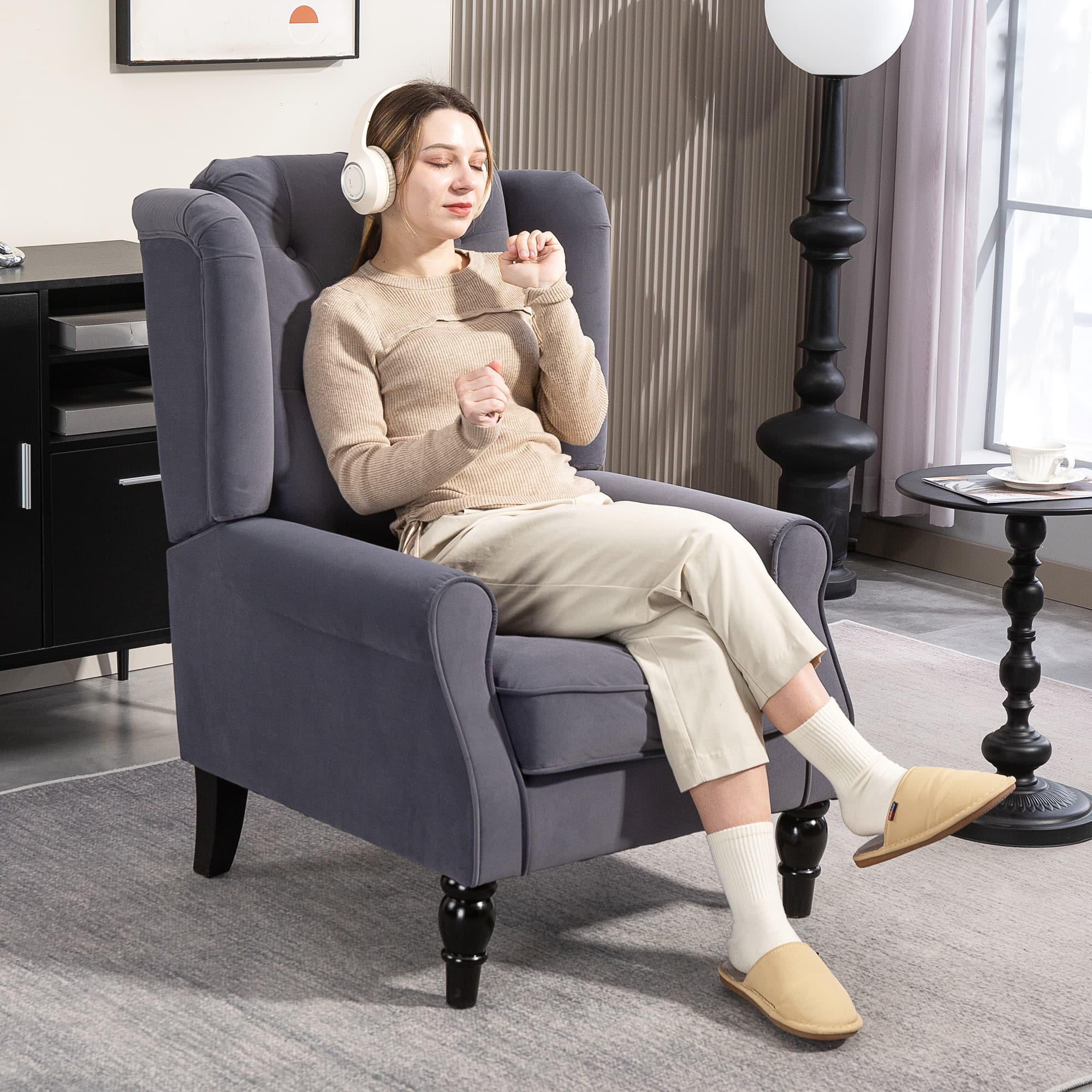 Transform Your Space with this Retro Charcoal Wingback Chair - image 1