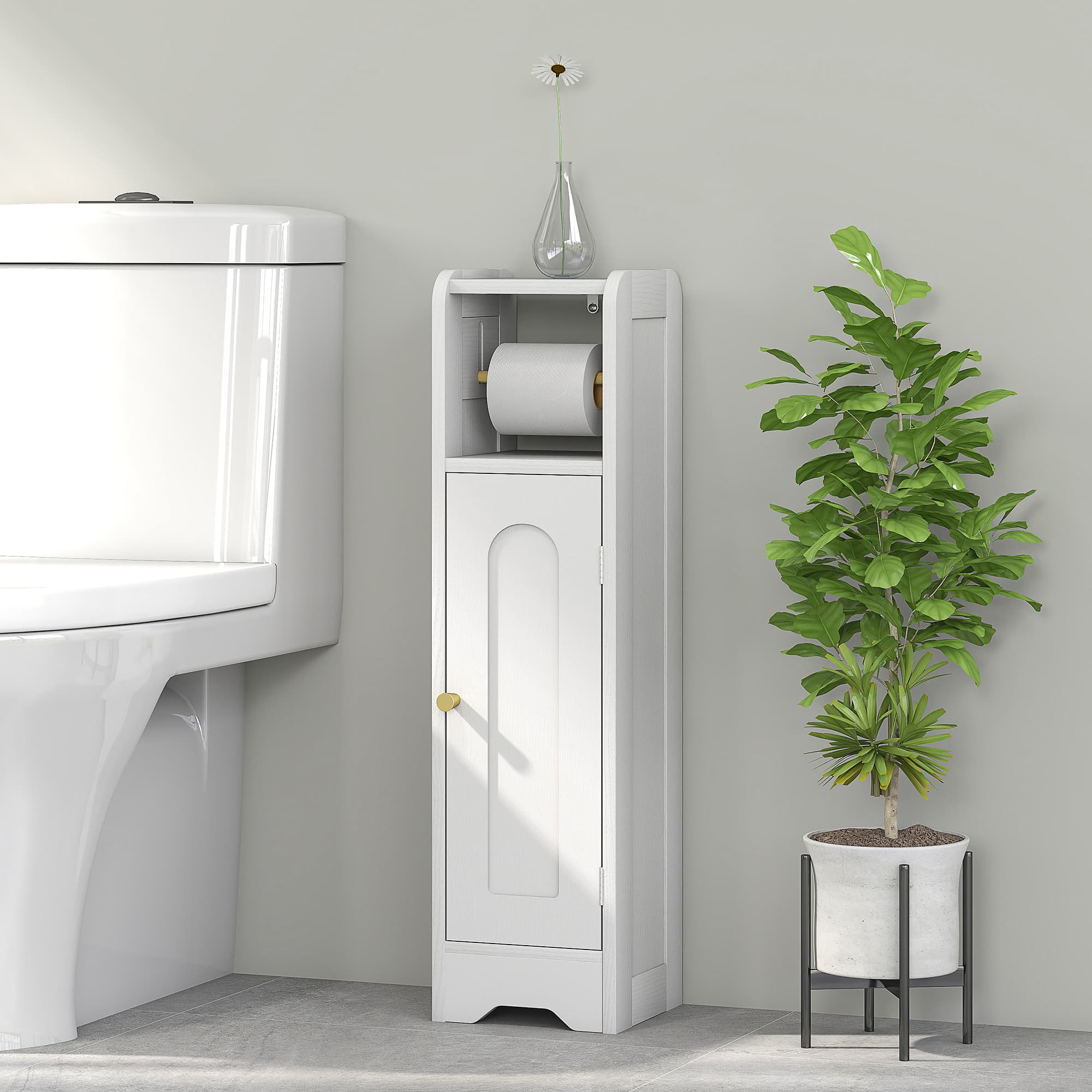 Slim White Bathroom Cabinet with Roll Holder - image 2