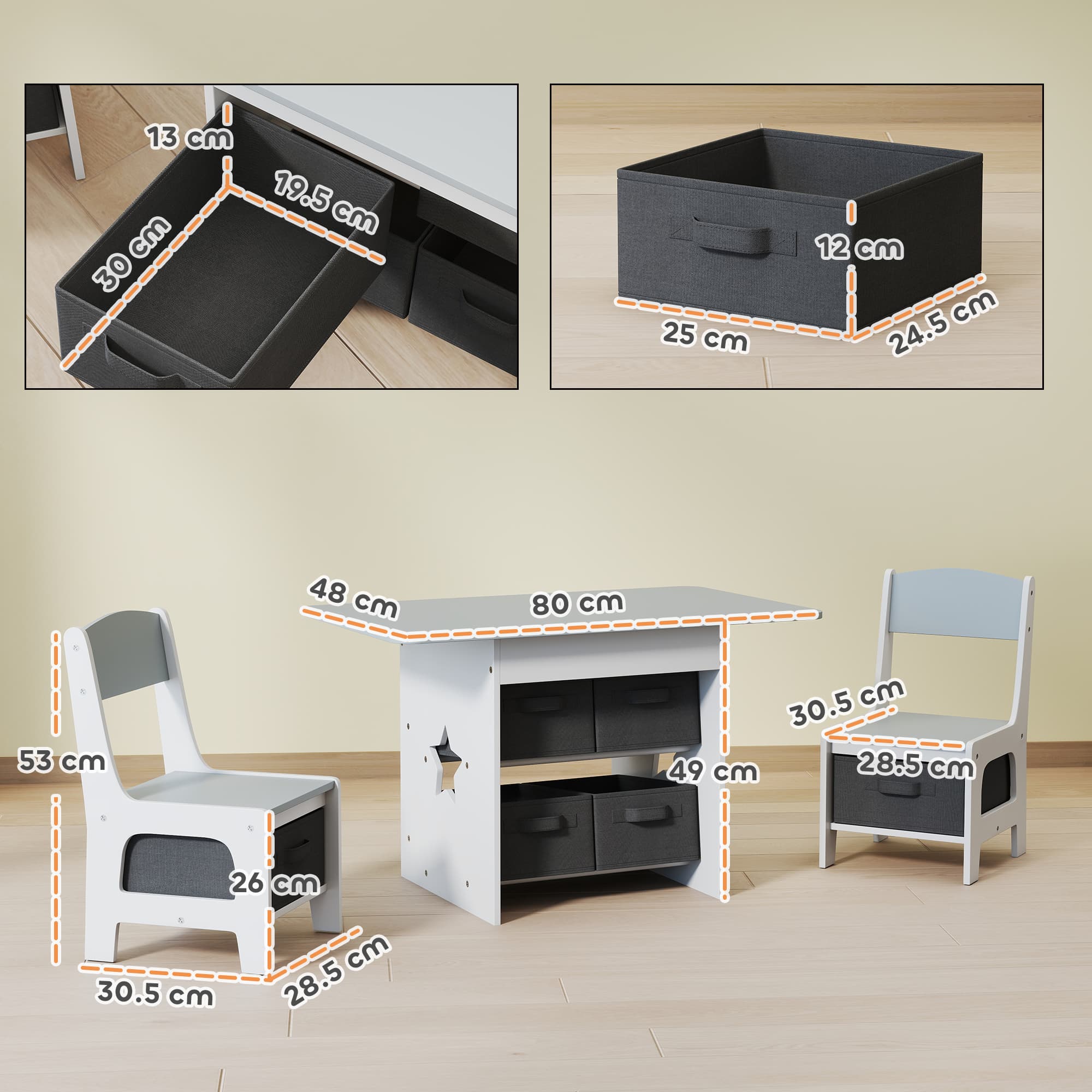 Light Grey Kids Table and 2 Chairs Set with Storage - image 3