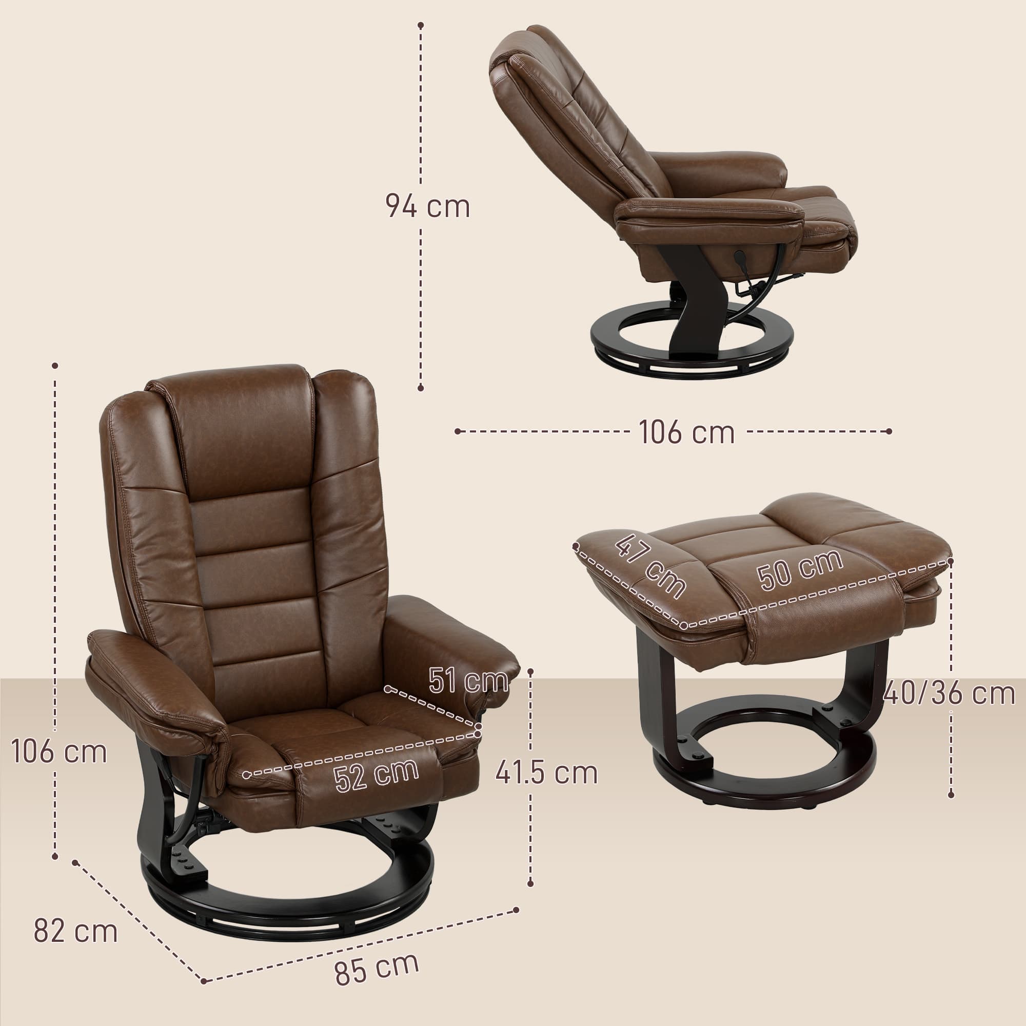 Effortless Comfort: Brown Faux Leather Recliner & Footstool - image 1