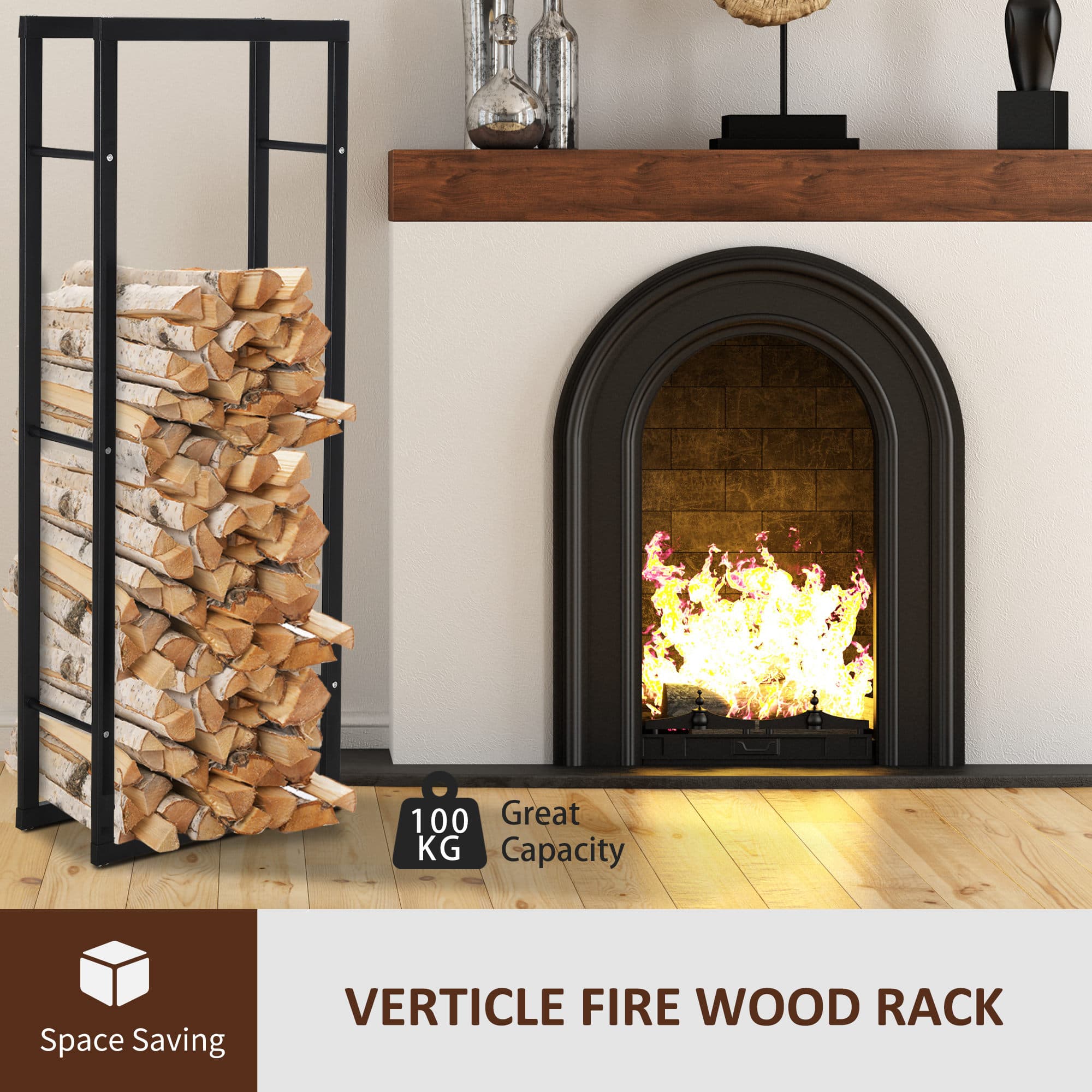 Tall Black Metal Firewood Rack — 40 x 25 x 150 cm - image 7
