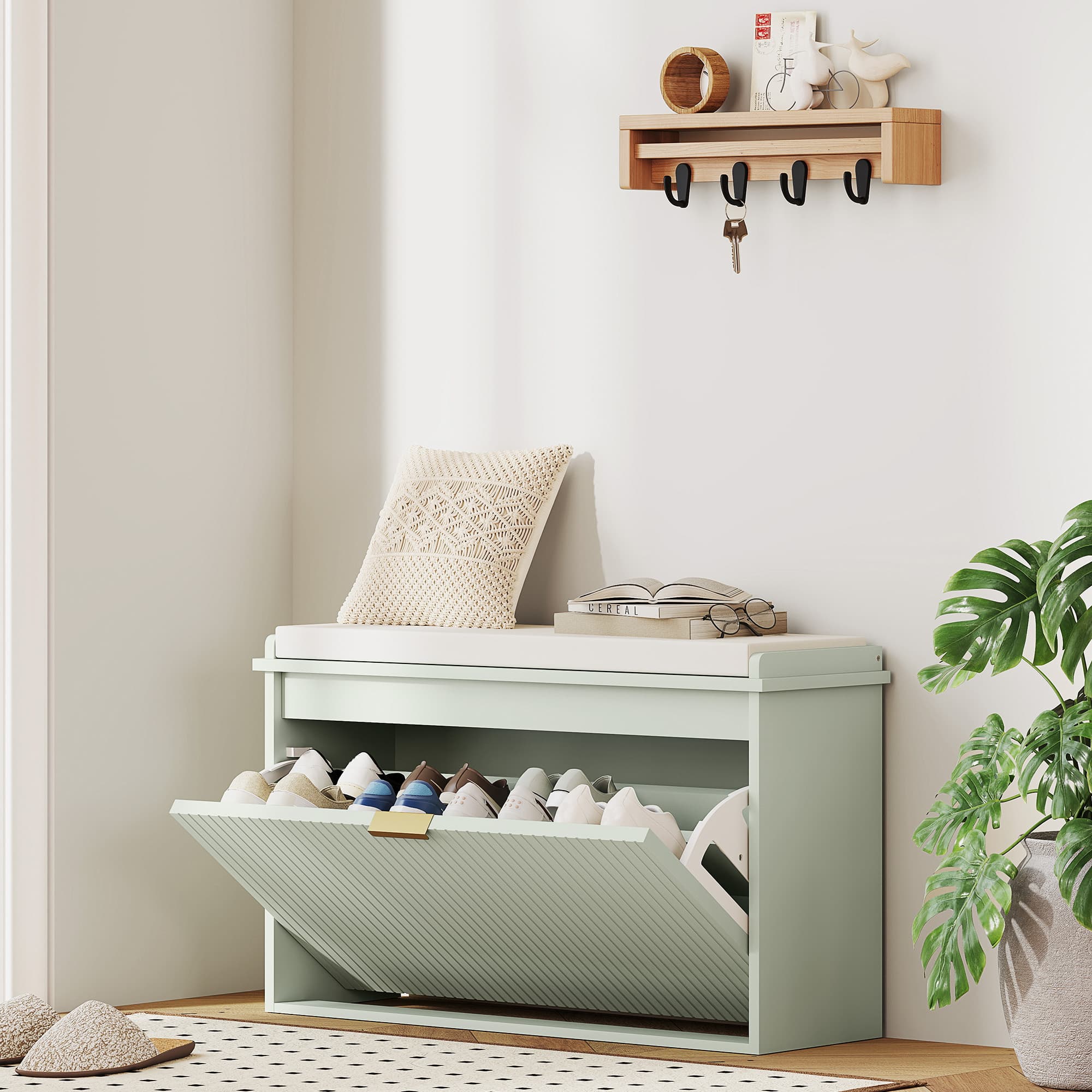 Transform Your Entryway with this Elegant Green Shoe Bench - image 3
