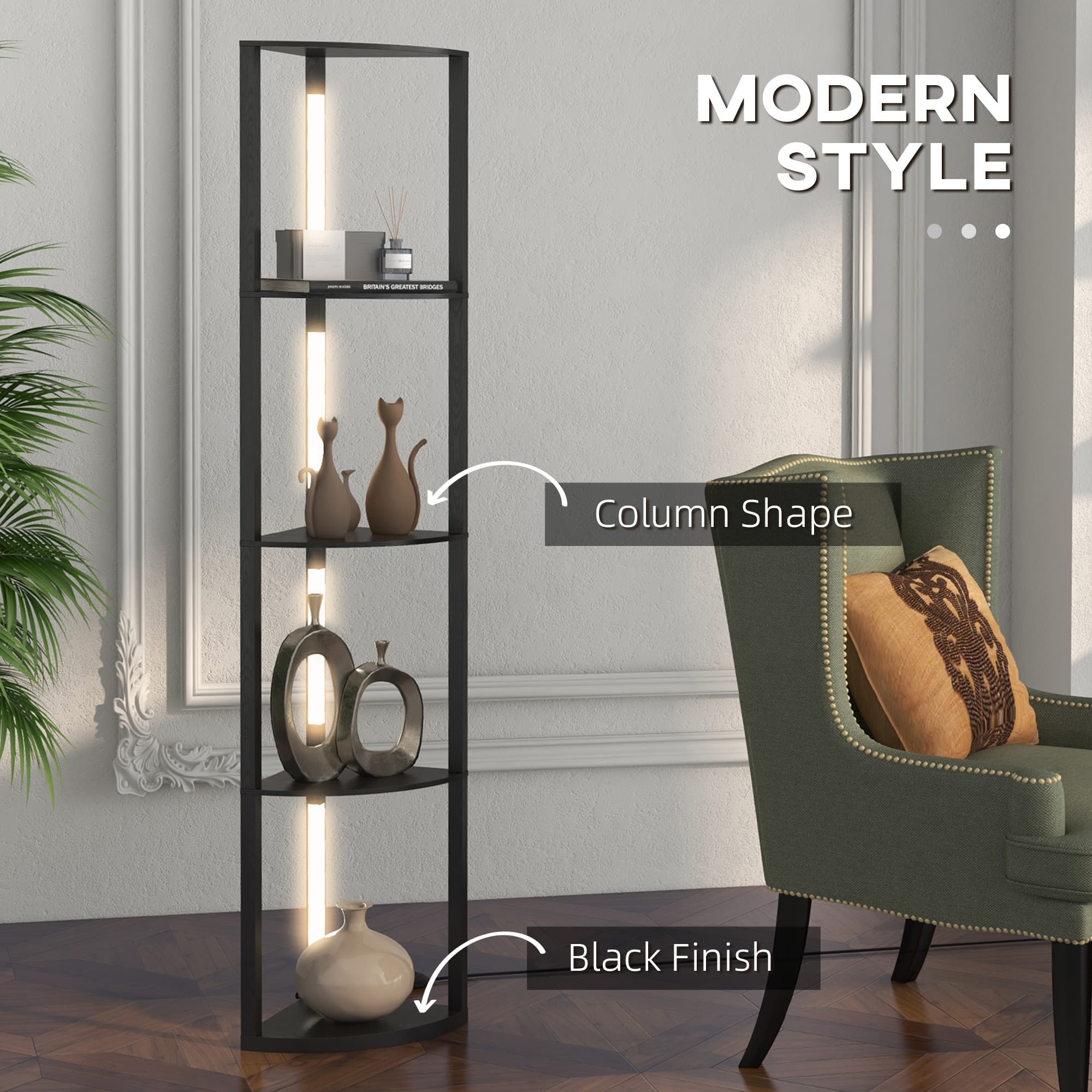 Modern Dimmable LED Corner Floor Lamp with Display Shelves - image 1