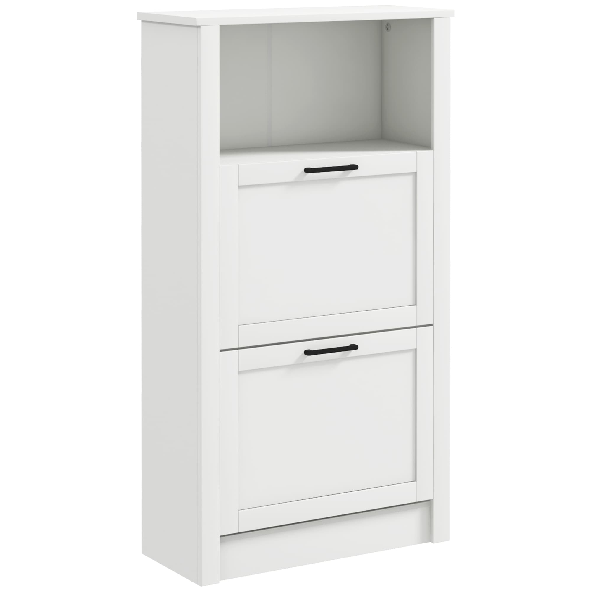 Transform Your Hallway with this Narrow White Shoe Cabinet - White