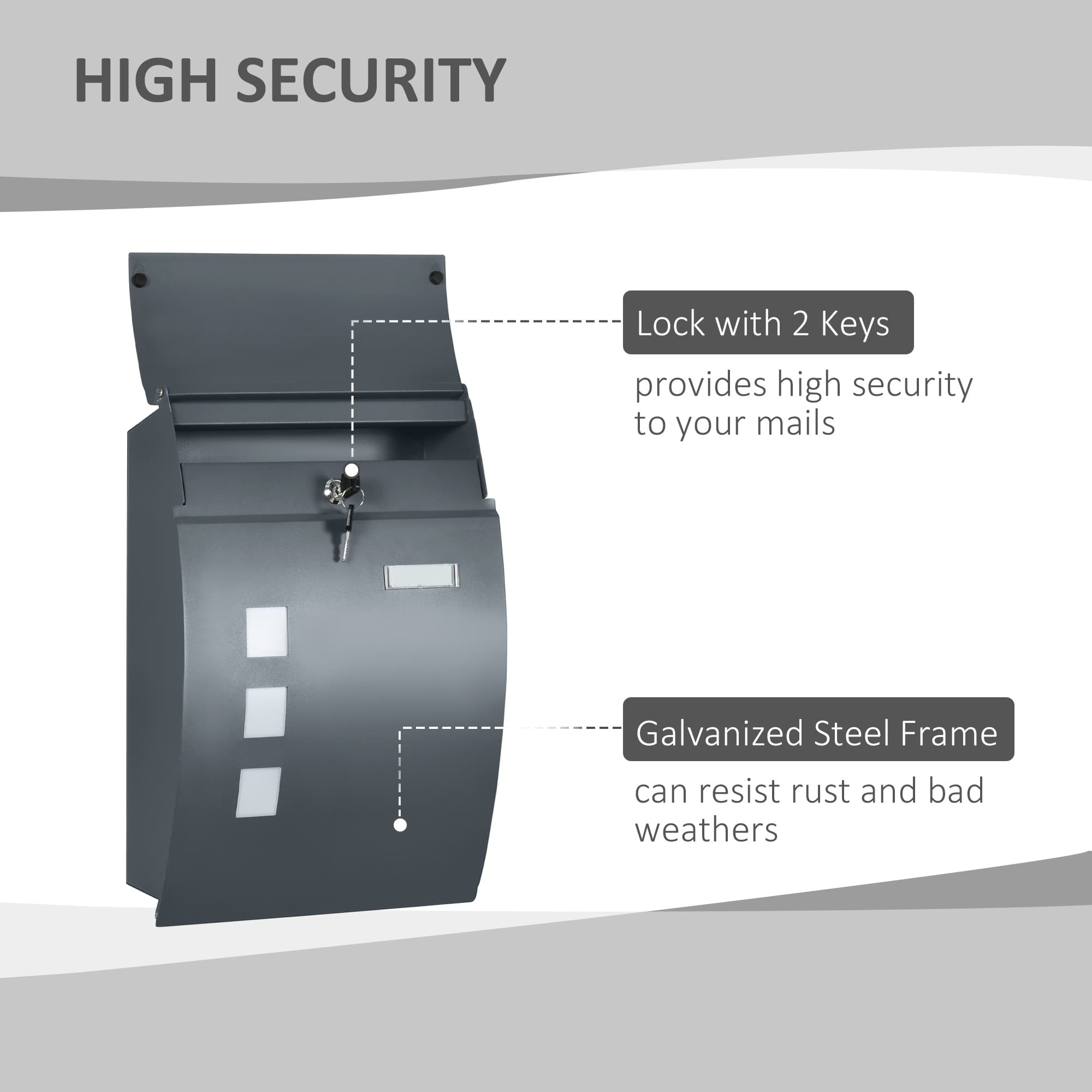 Anthracite Grey Outdoor Letter Box with Lock and Nameplate - image 7