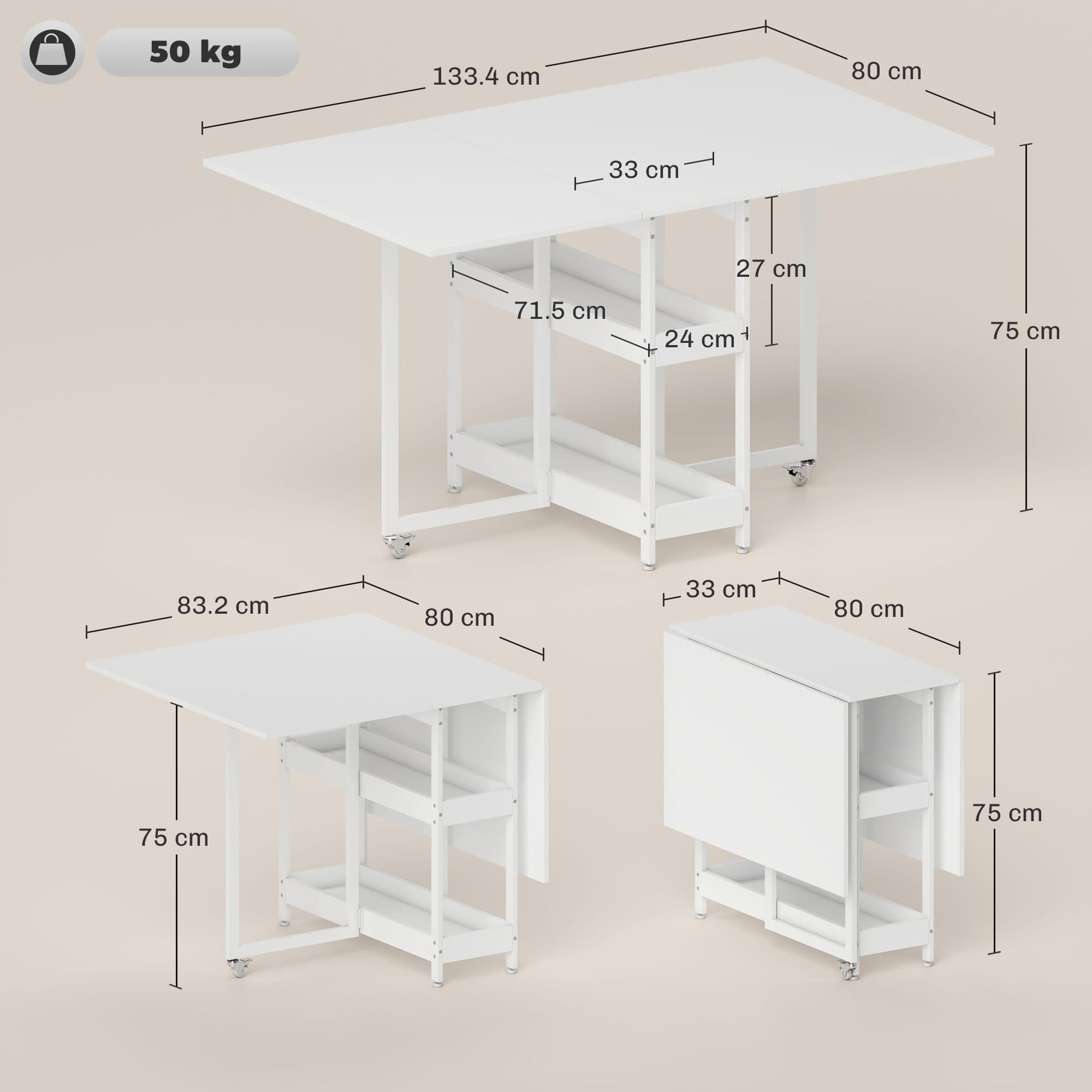 Effortless Space-Saving White Drop Leaf Dining Table - image 1