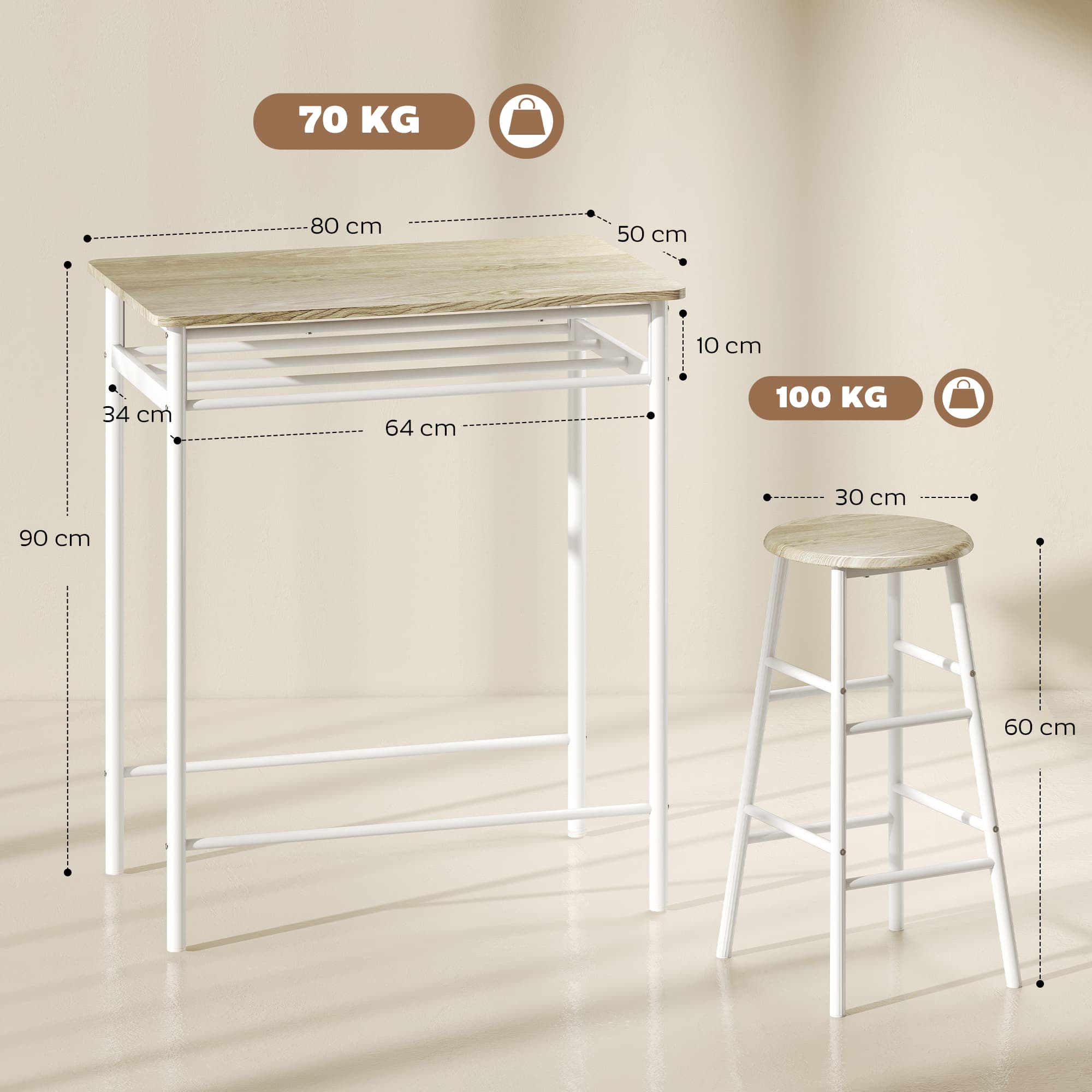 Transform Your Kitchen with this Compact White & Oak Bar Set - image 4