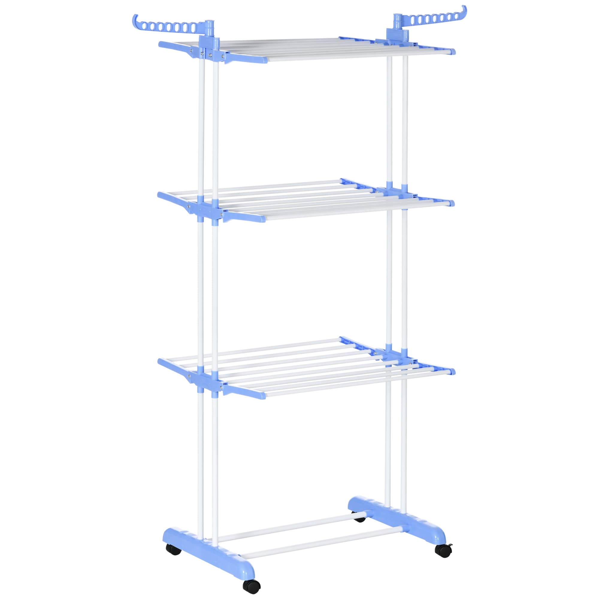 Foldable 4-Tier Clothes Drying Rack with Castors - Blue