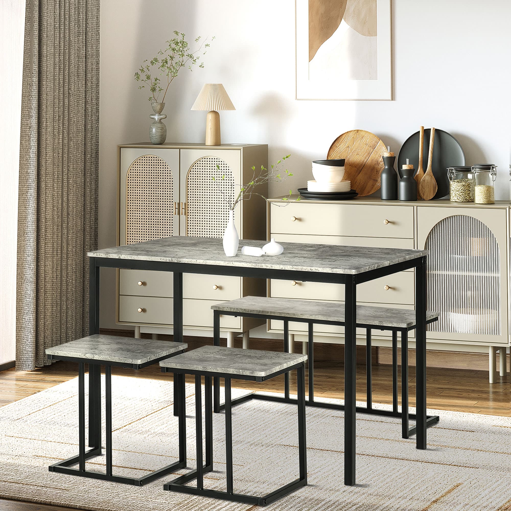 Transform Your Space with this Grey Concrete Effect Dining Set - image 1