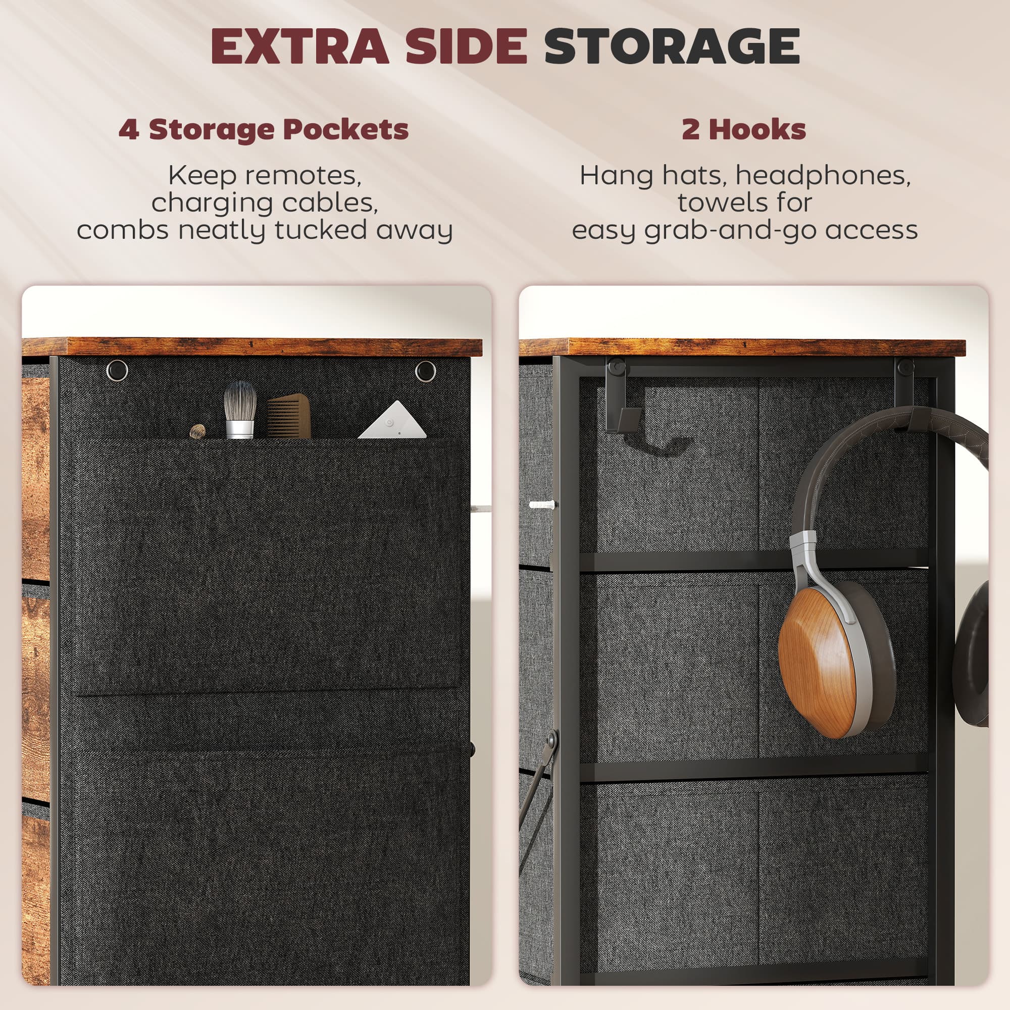 Fabric Chest of 5 Drawers in Rustic Brown — Bedroom Clothes Storage - image 7