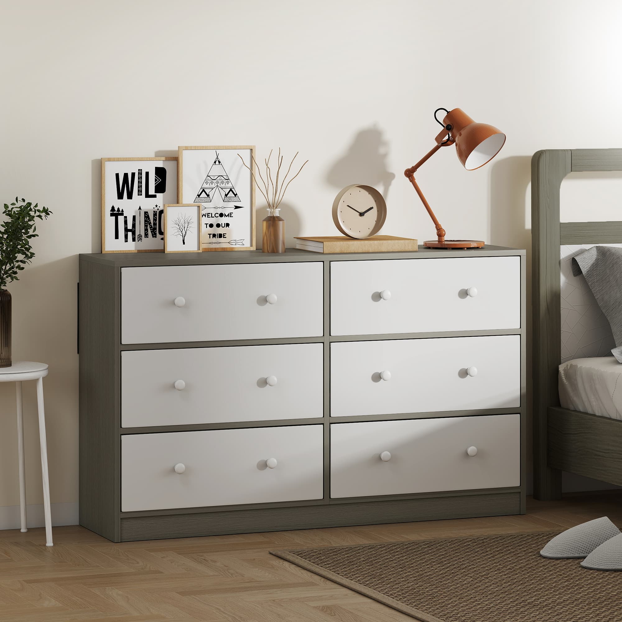 Effortless Storage: 6-Drawer White & Grey Fabric Dresser - image 1