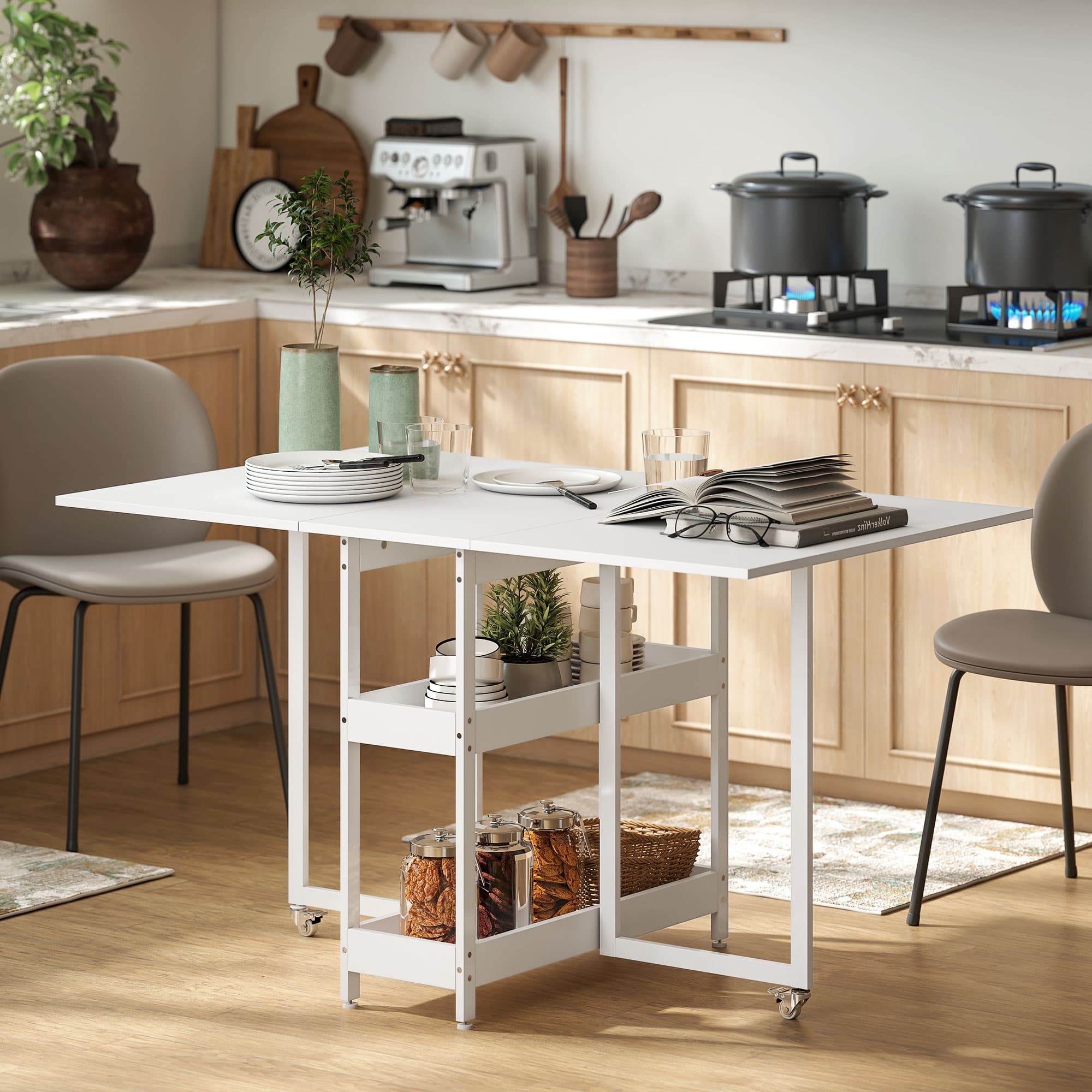 Effortless Space-Saving White Drop Leaf Dining Table - image 4
