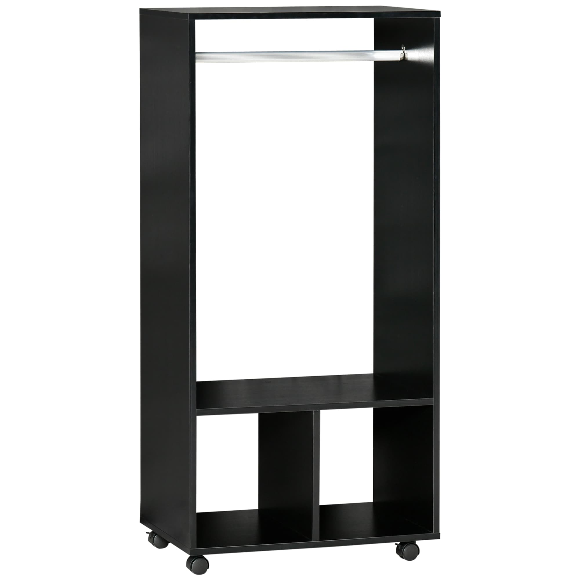 Transform Your Space with this Mobile Black Open Wardrobe - Black