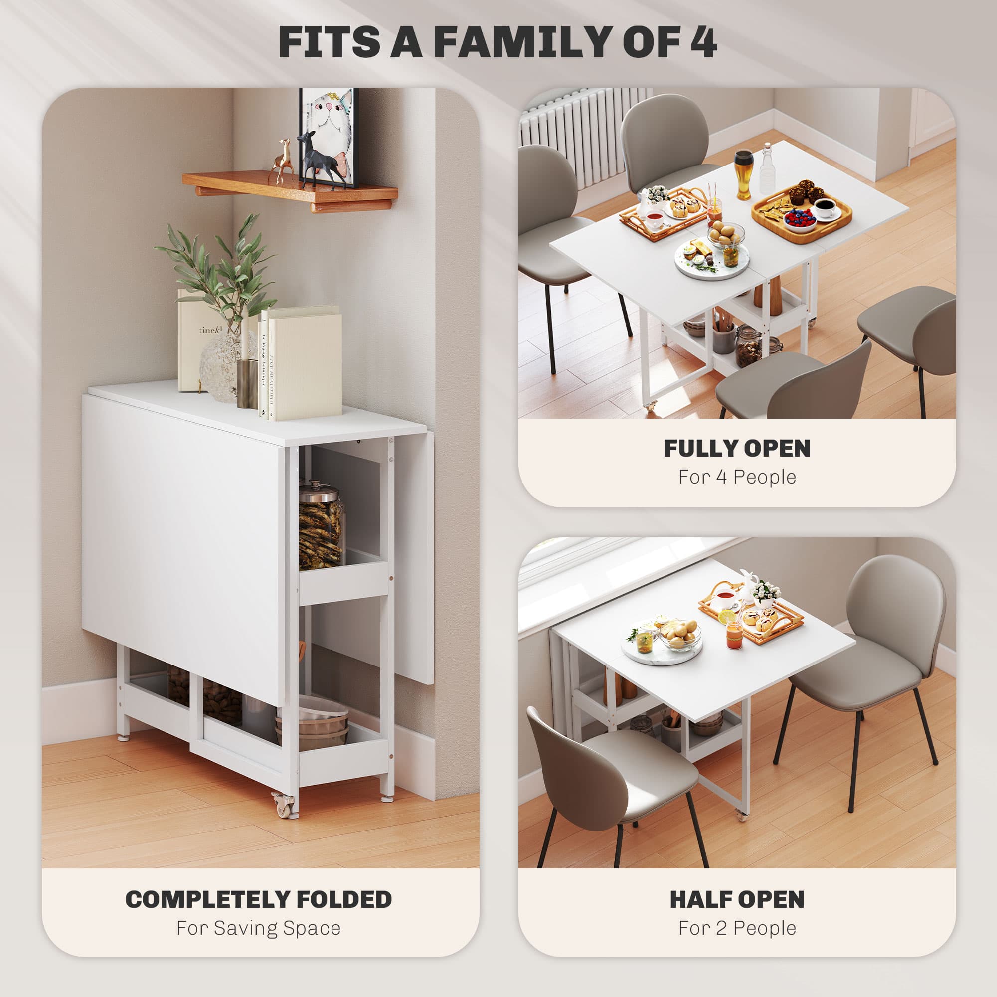 Effortless Space-Saving White Drop Leaf Dining Table - image 3