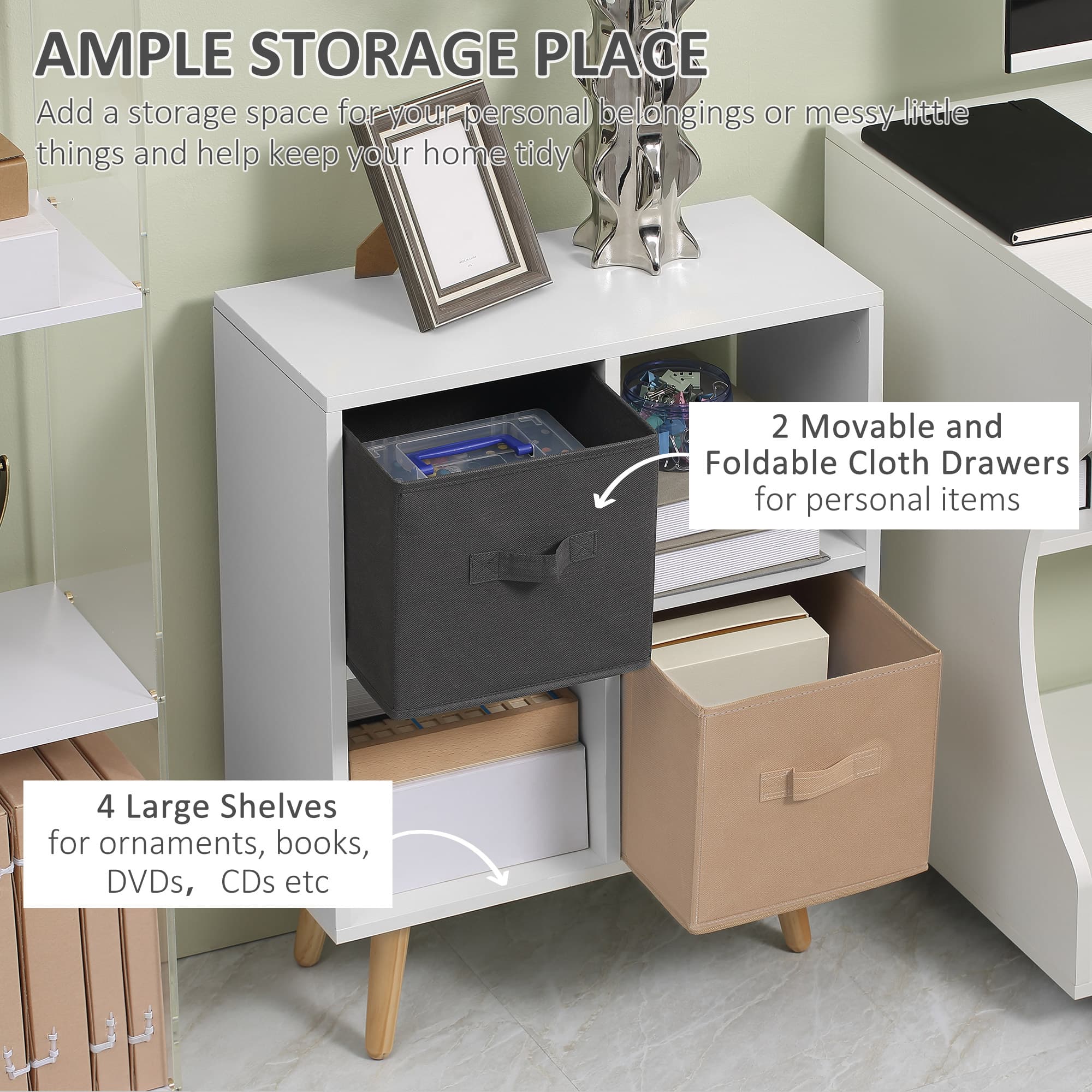 Freestanding 4-Cube Shelving Unit with Fabric Storage Boxes - image 8