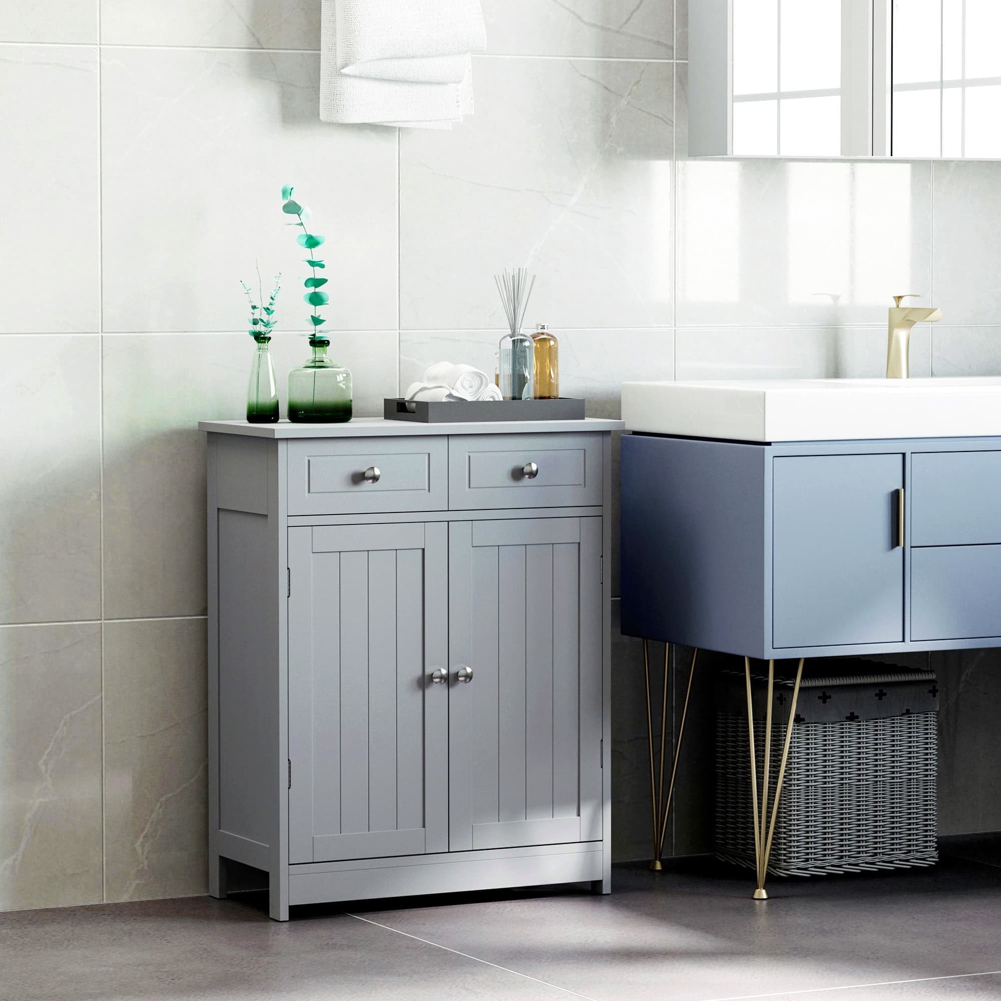 Traditional Grey Freestanding Bathroom Storage Cabinet - image 1