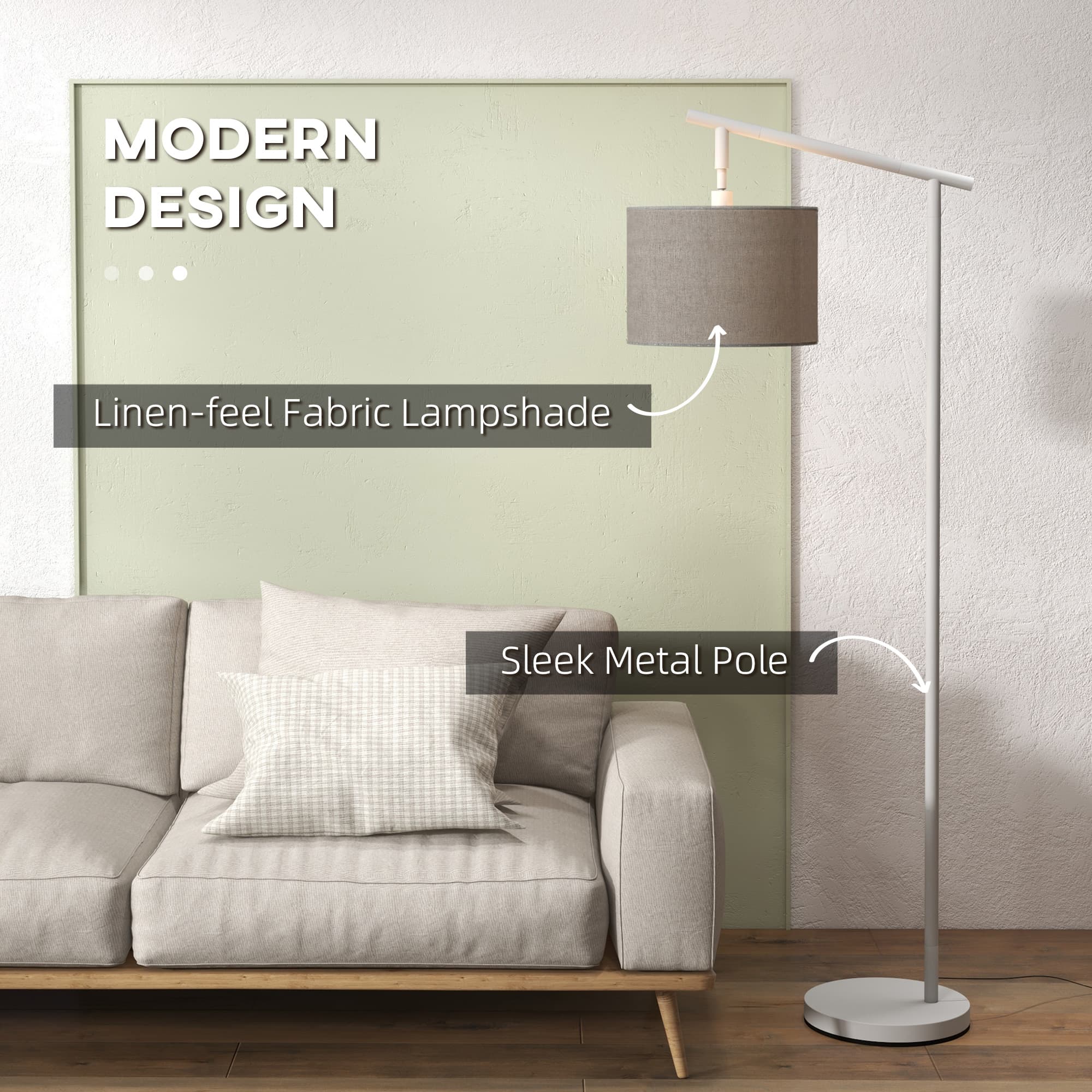 Grey Floor Lamp with Adjustable Shade and LED Bulb - image 10