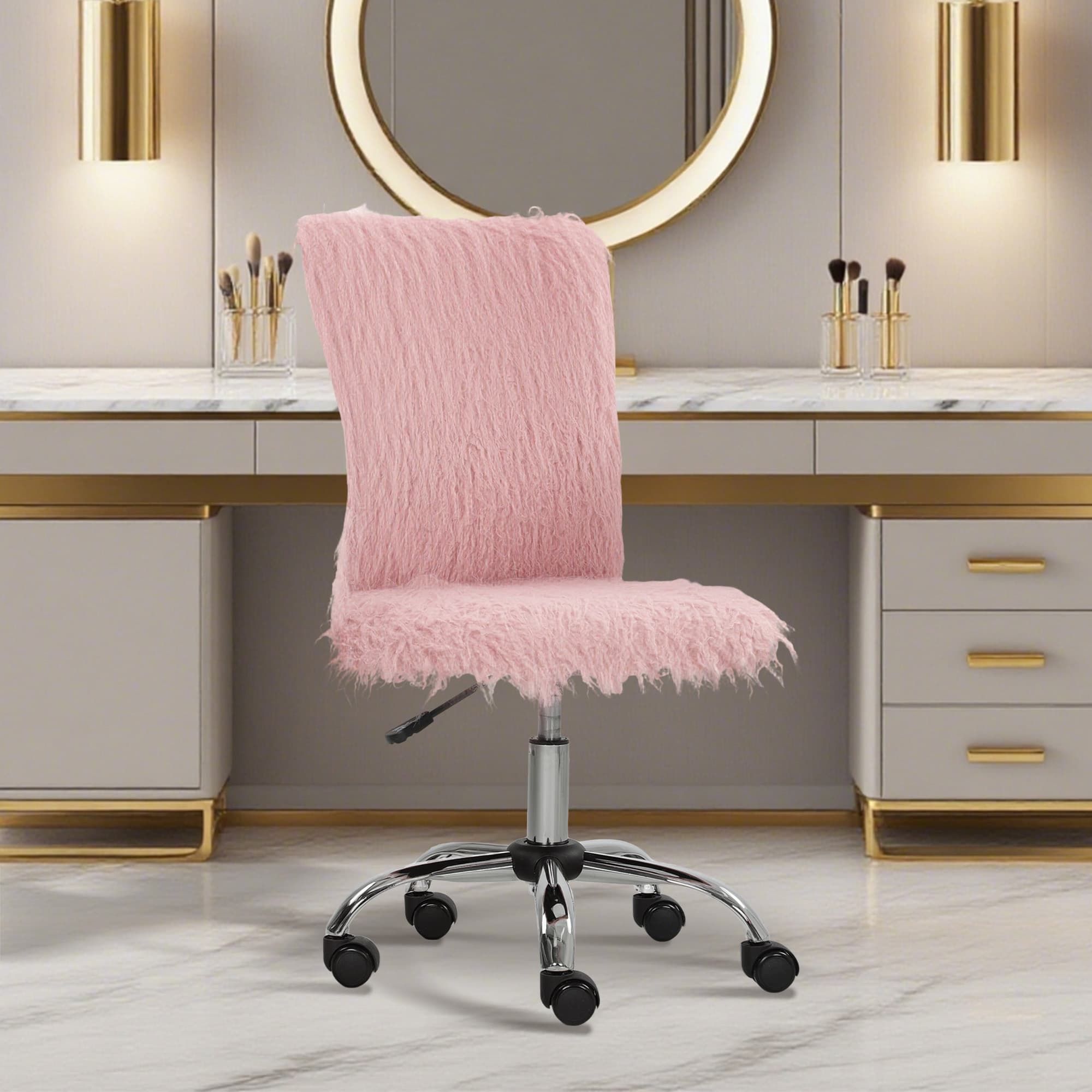 Transform Your Workspace With This Pink Plush Swivel Chair - image 3