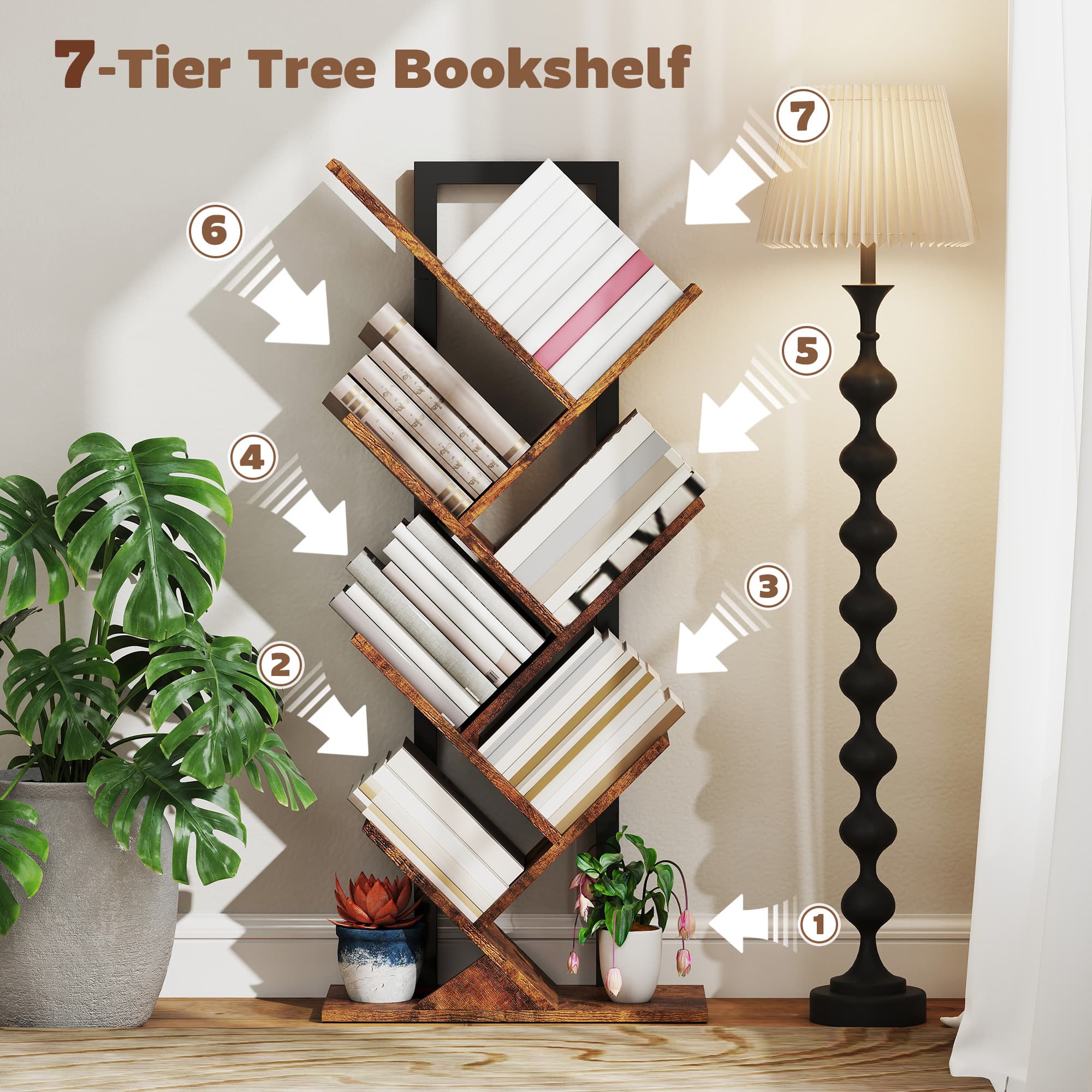 Six-Section Tree Bookcase for Books and Display - image 8