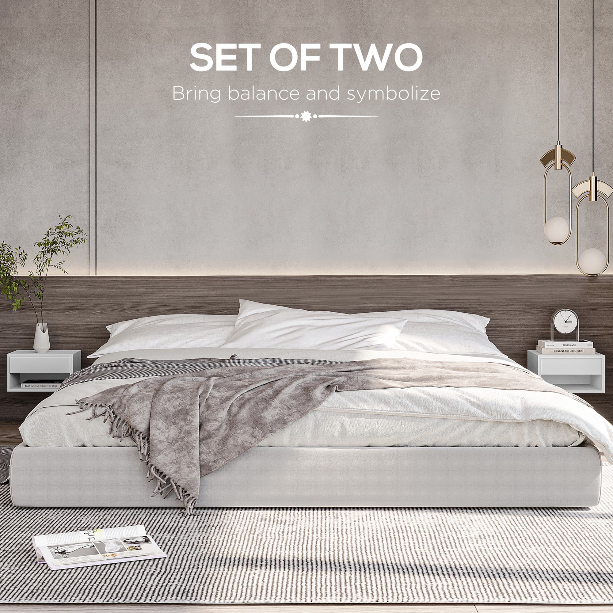 Wall-Mounted Floating Bedside Tables — High Gloss White, Set of 2 - image 6