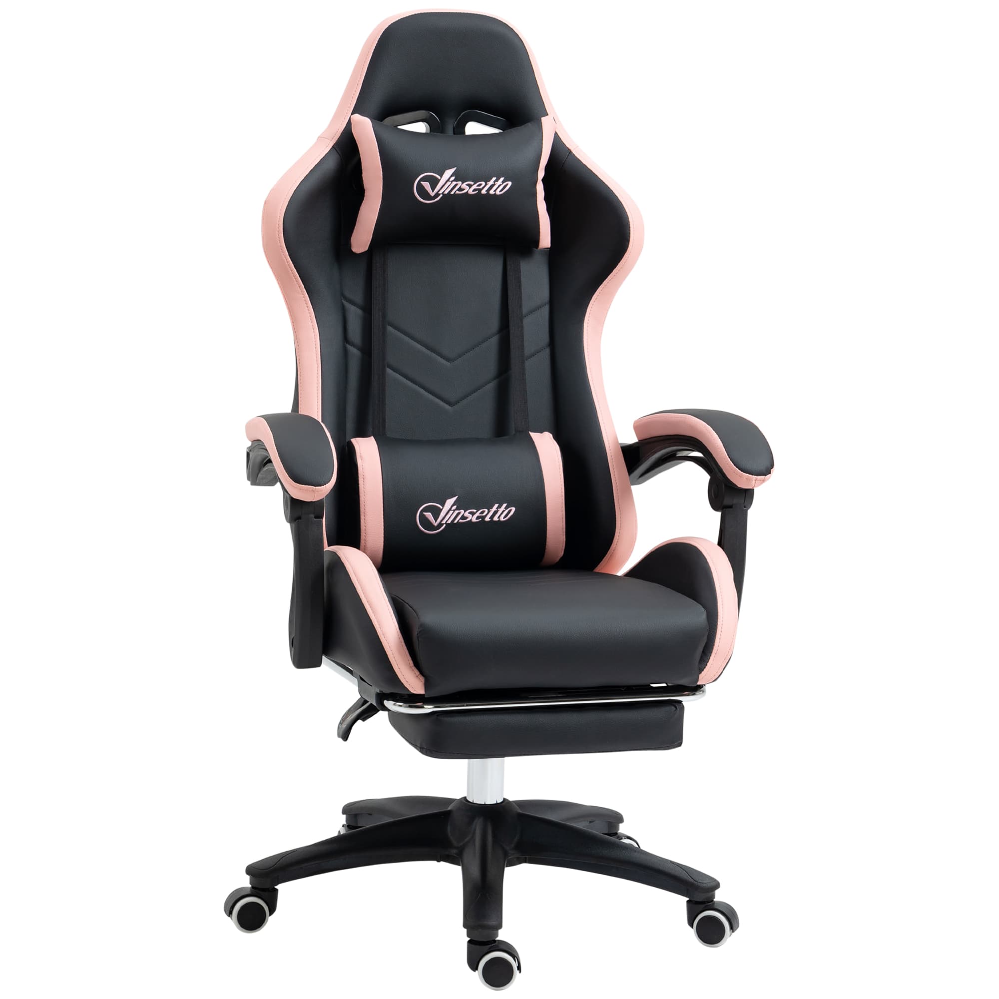 Gaming Chair with Footrest and Lumbar Support, Black & Pink - image 9