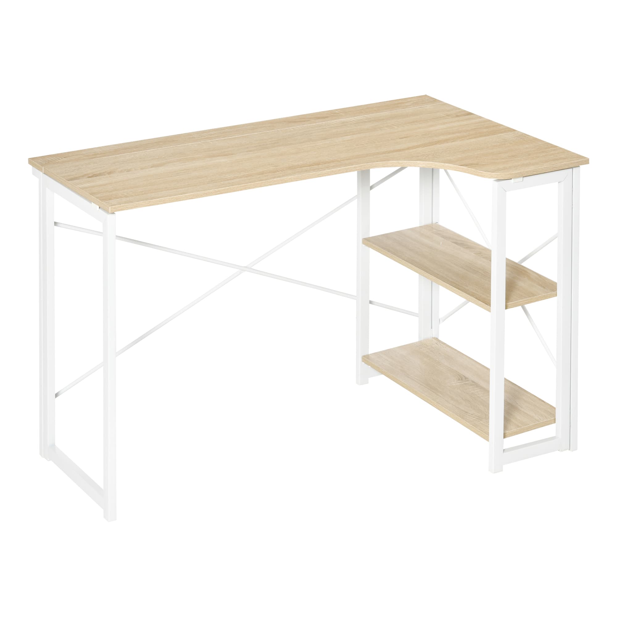 Space-Saving Folding L-Shaped Corner Desk with Storage - Oak