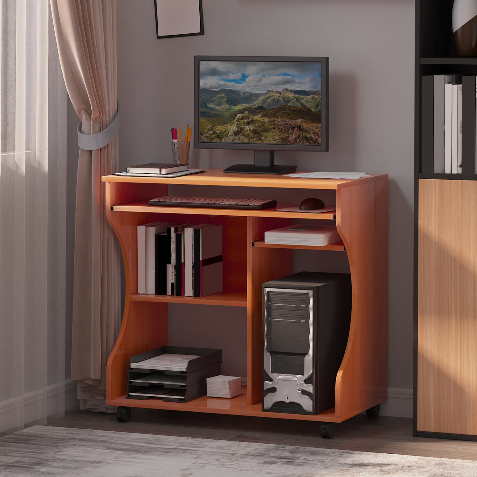 Effortless Mobile Workspace: Compact Cherry Wood Desk - image 3