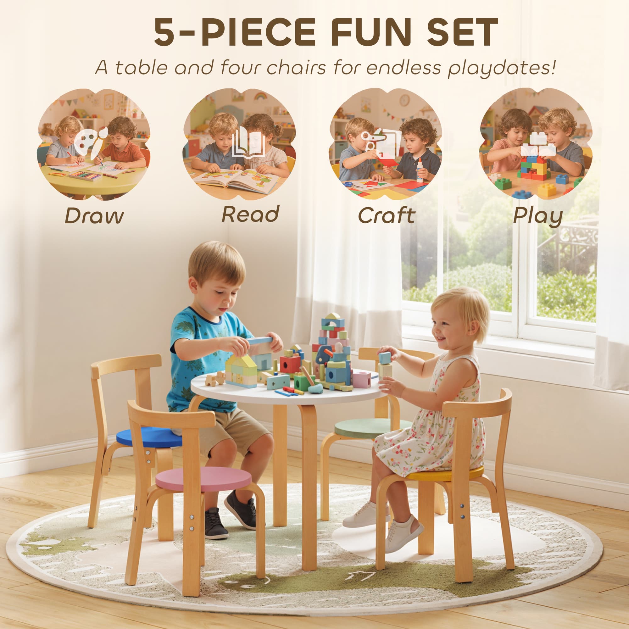 Transform Their Playroom with this 5-Piece Wooden Table Set - image 5