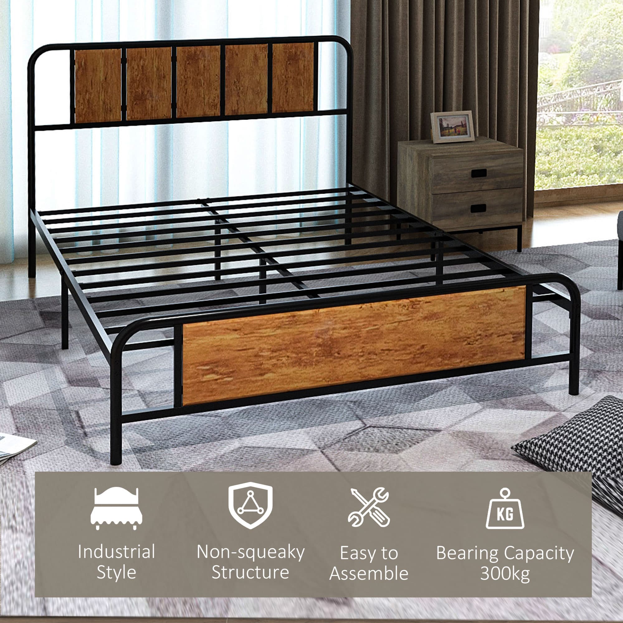 Rustic Industrial Double Bed Frame with Underbed Storage - image 3