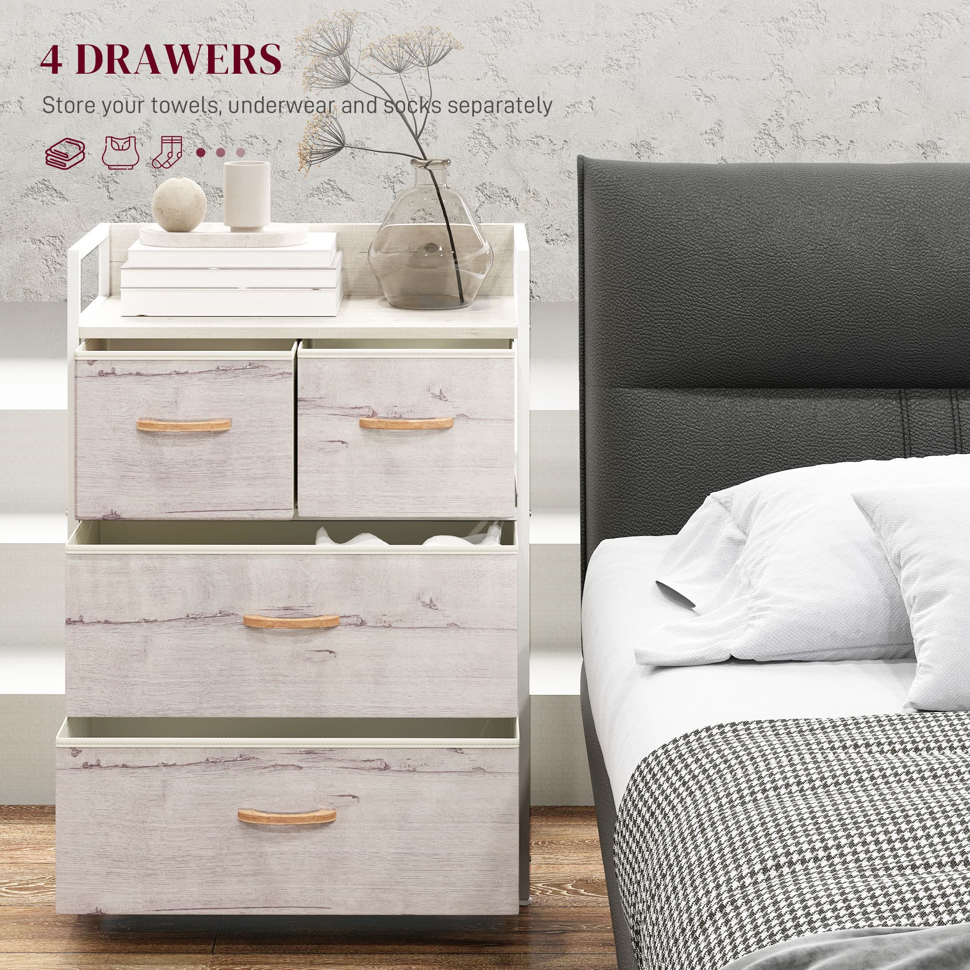 Four-Drawer Fabric Chest with Rustic Wood-Print Design - image 7