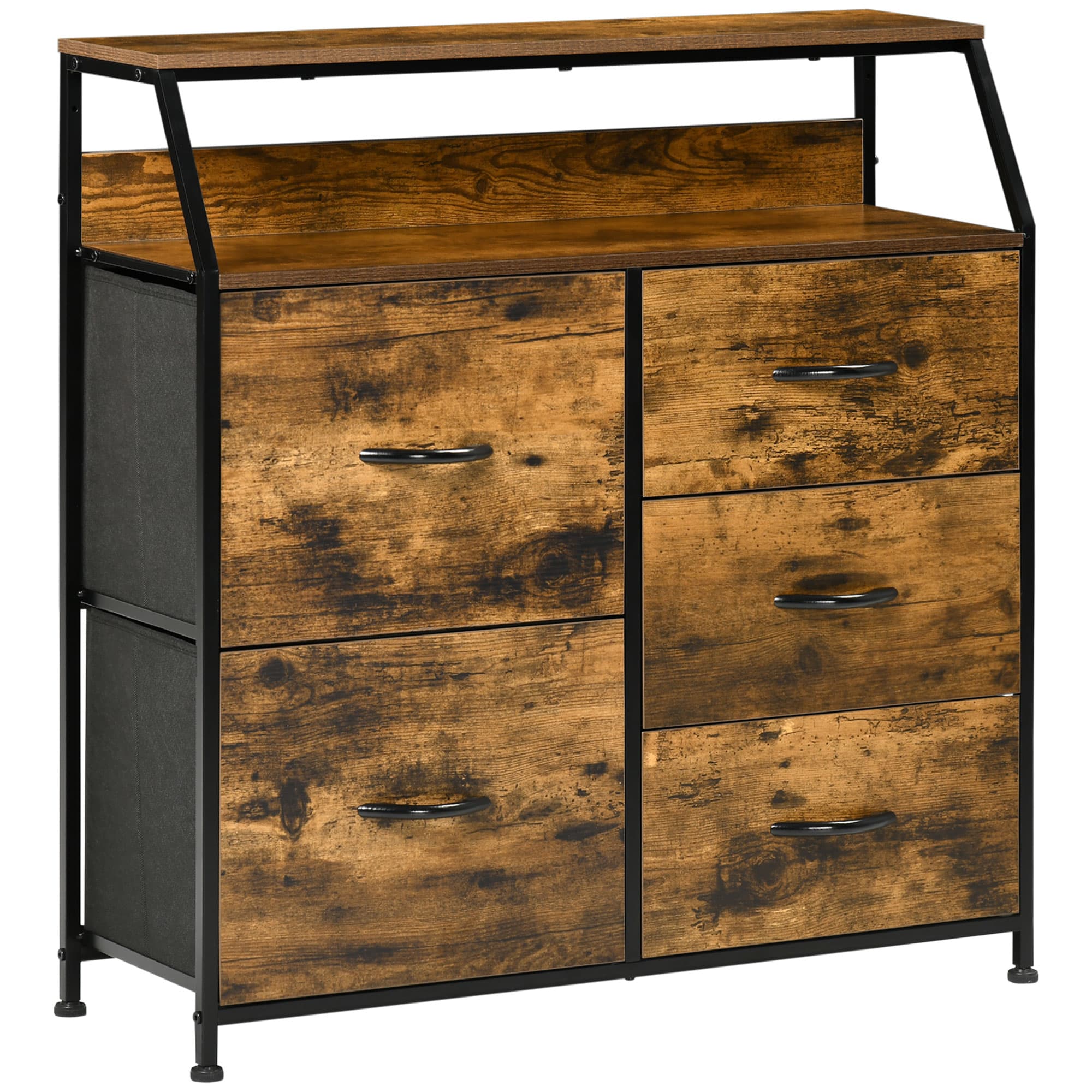 Transform Your Space with this Industrial 5-Drawer Chest - Rustic Brown