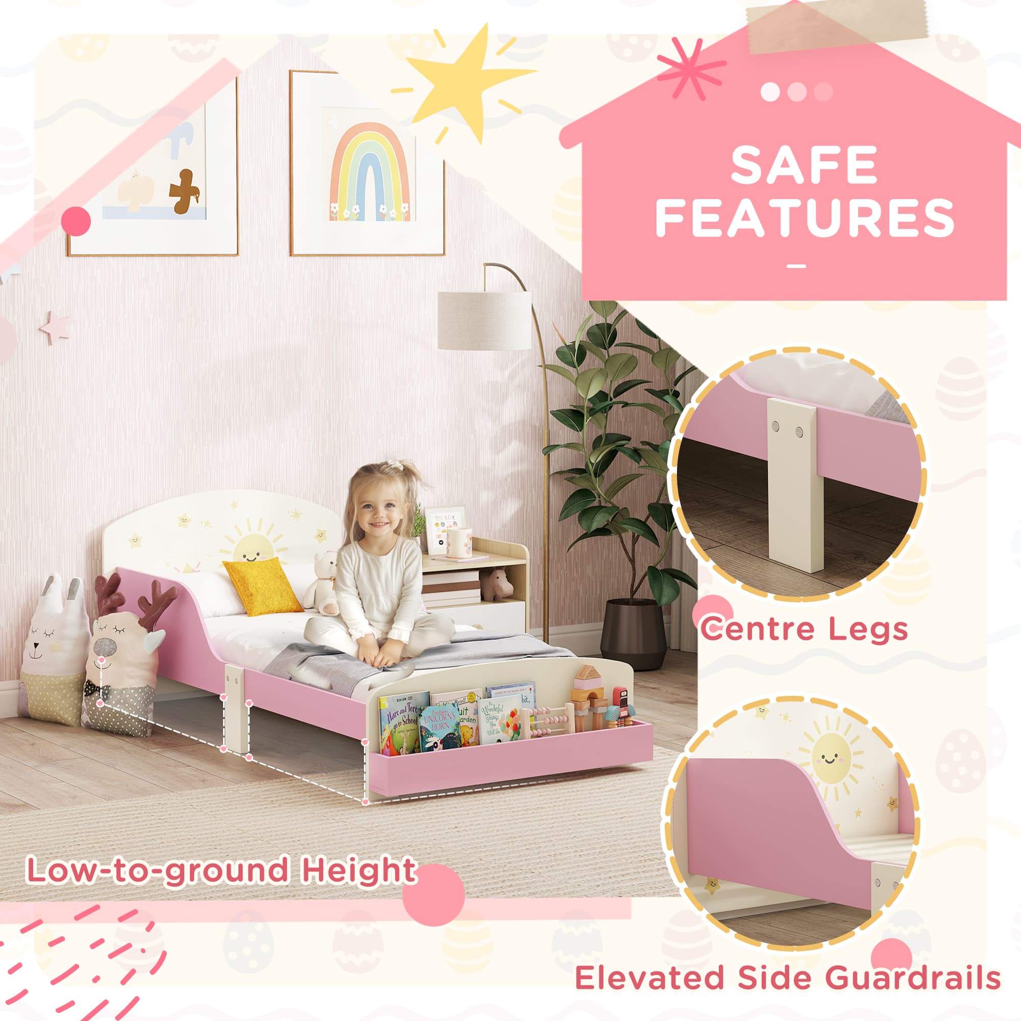 Pink Lion Toddler Bed with Storage and Safety Guardrails - image 3