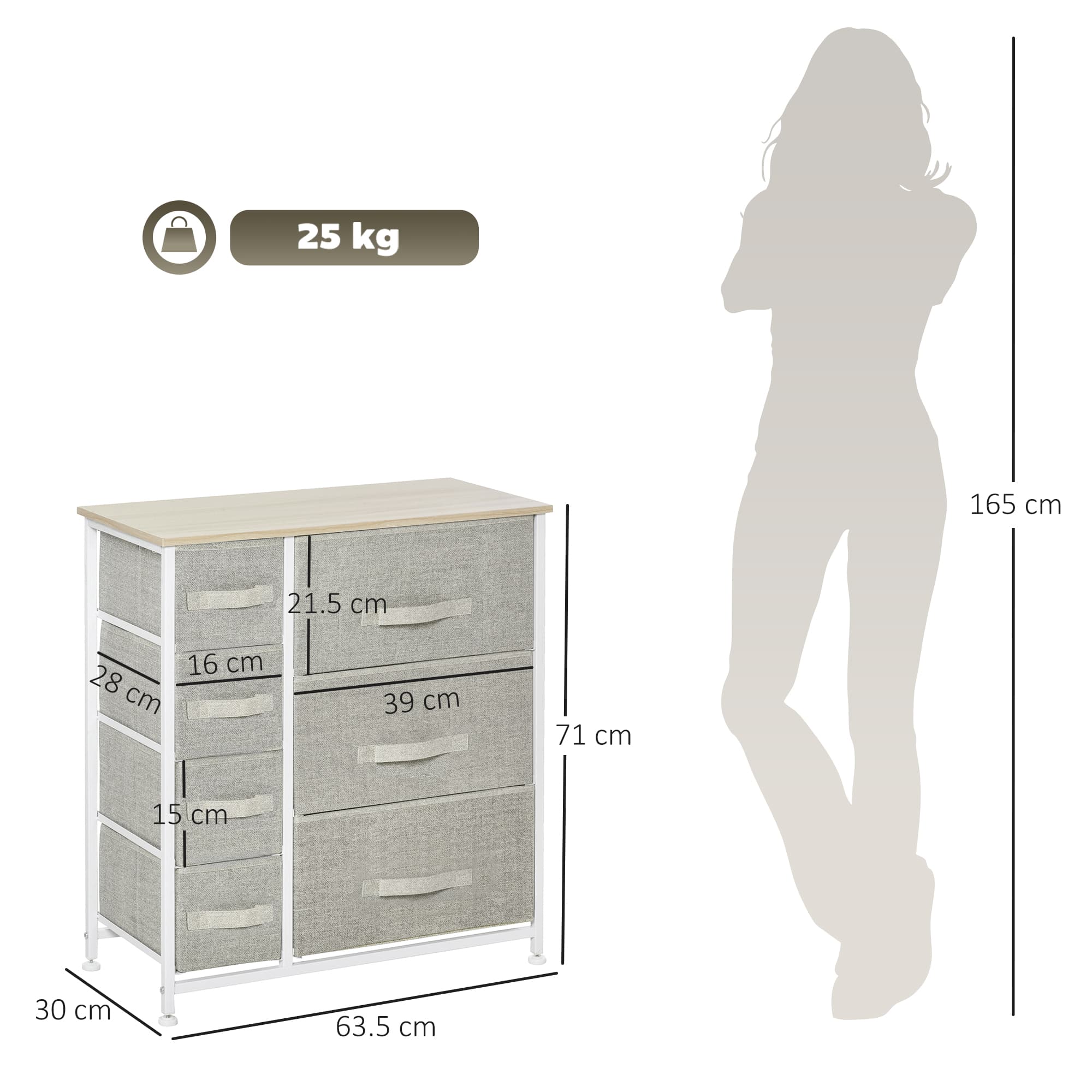Light Grey Fabric Chest of Drawers with 7 Drawers - image 4