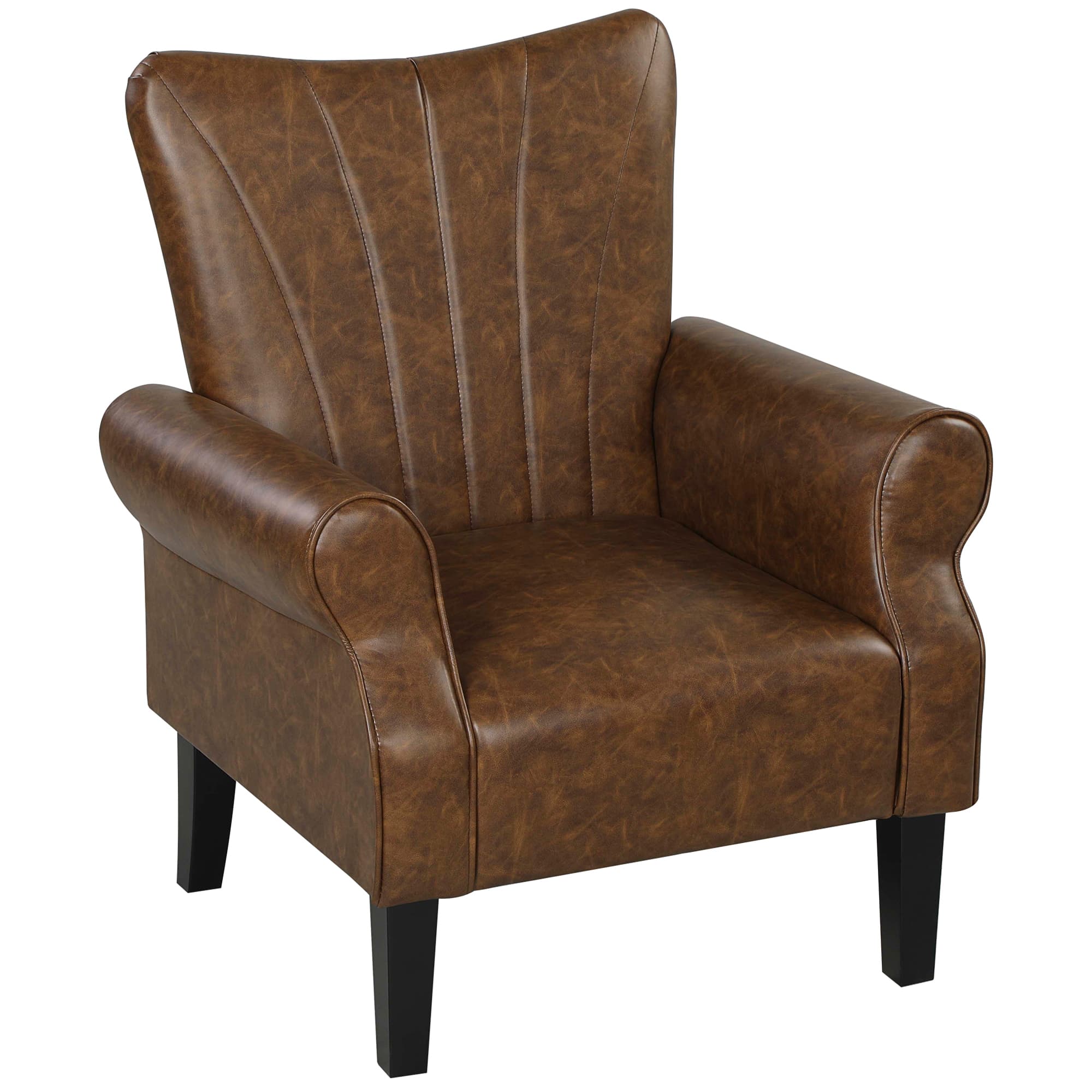 Channel-Back Accent Chair in Brown PU Leather - image 10
