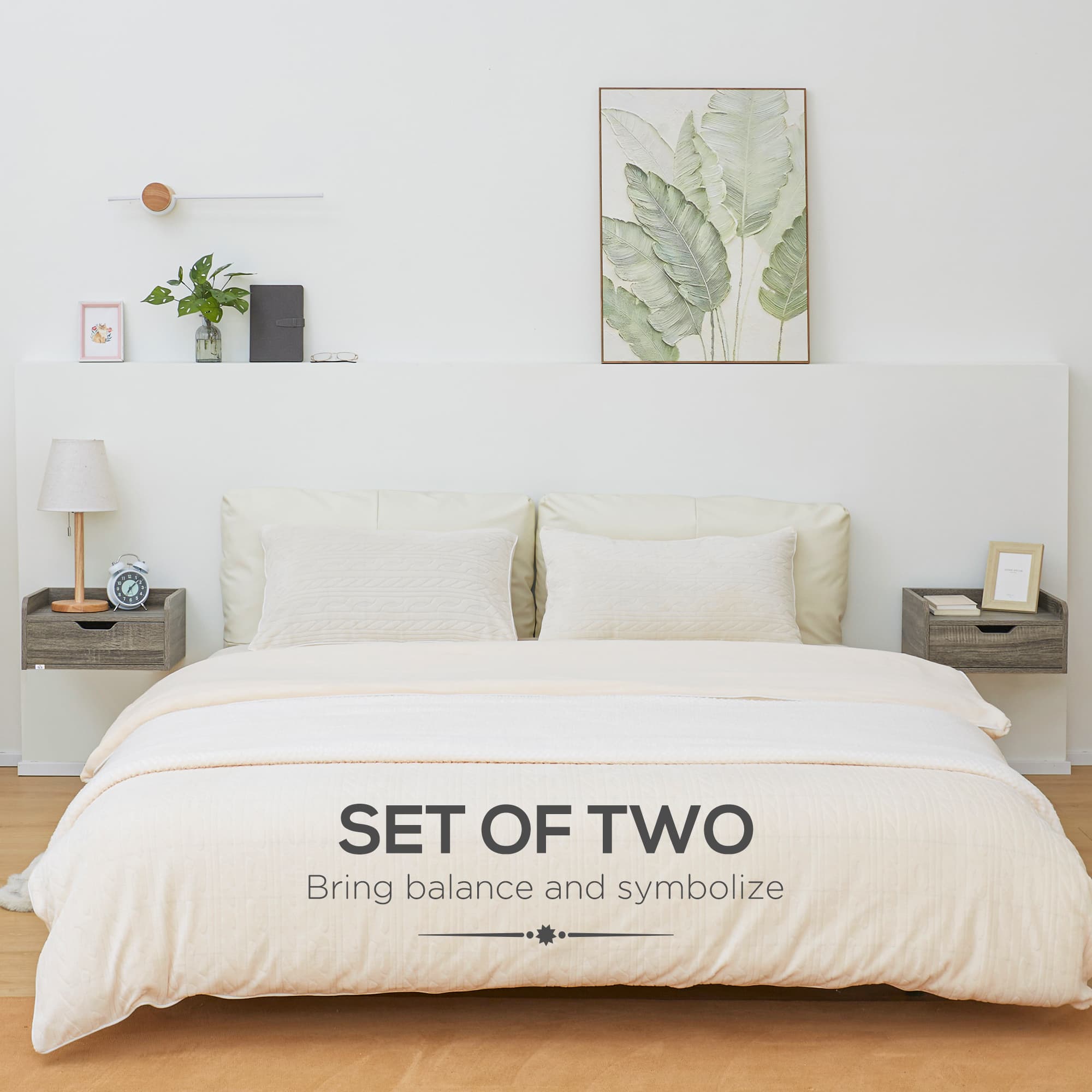 Grey Wall Mounted Bedside Tables, Set of 2 - image 4