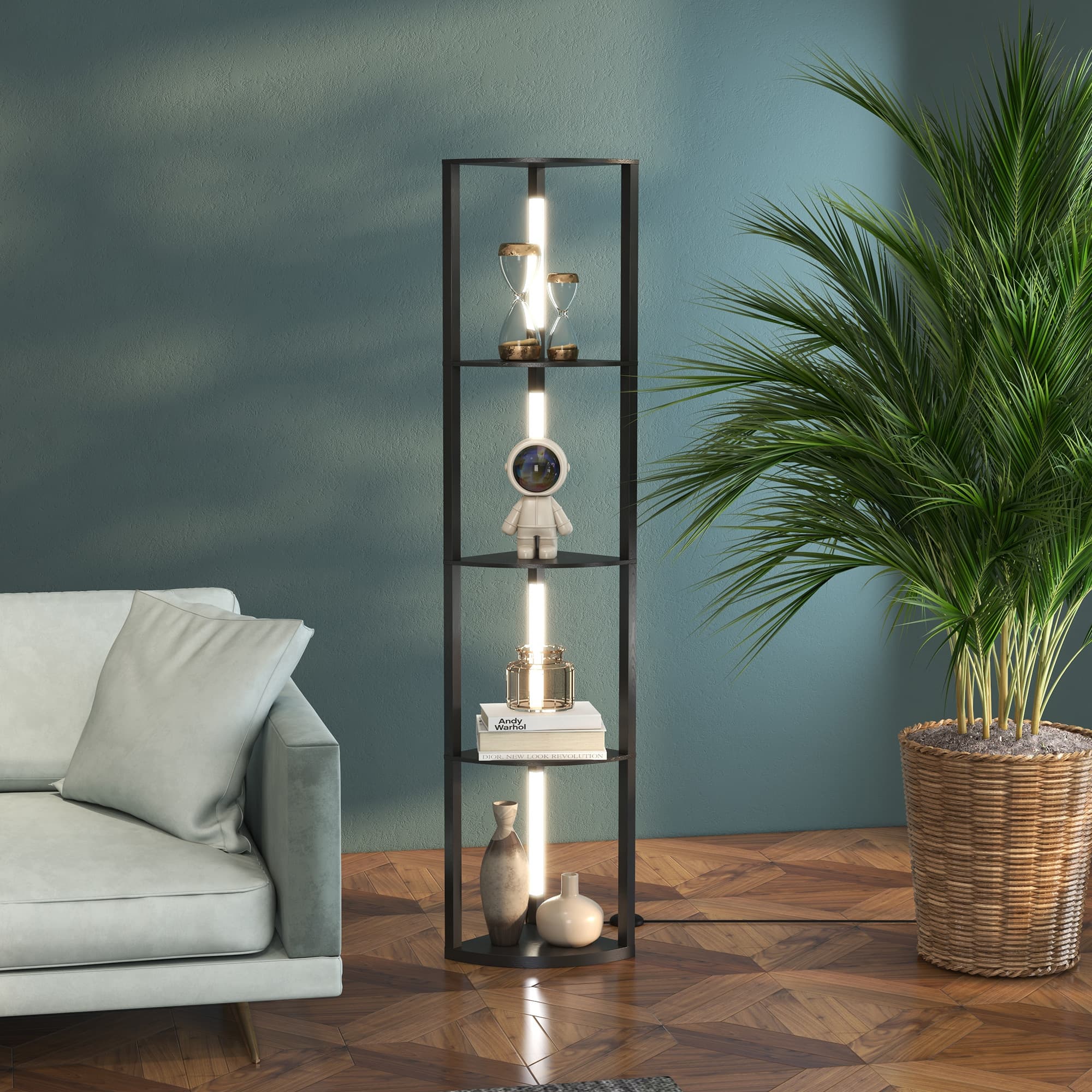 Modern Dimmable LED Corner Floor Lamp with Display Shelves - image 5